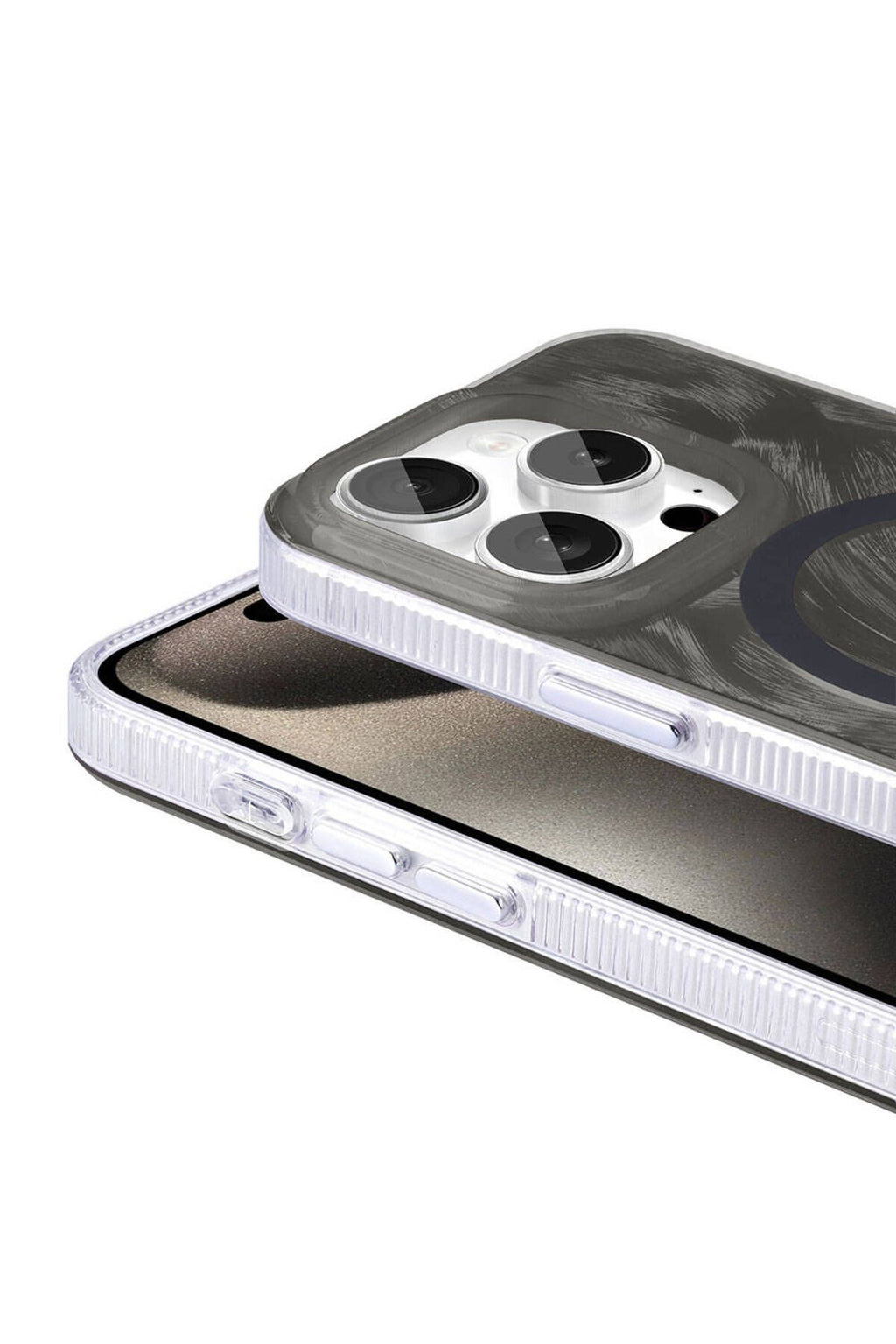 iPhone 15 Pro Uyumlu PAK Kılıf Magsafe Şarj Özellikli Fırça Boya Desenli Zore Palet Kapak-Gri