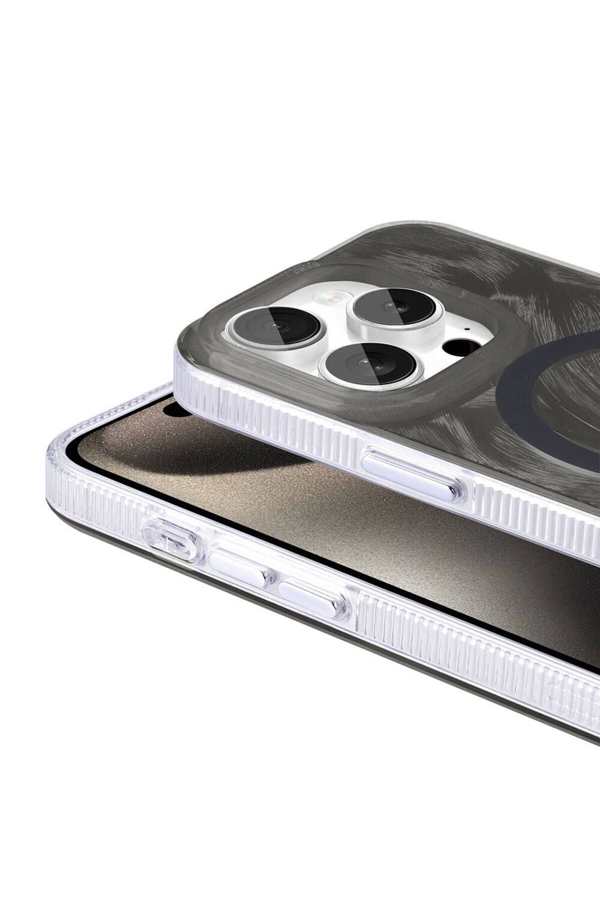 iPhone 15 Pro Uyumlu PAK Kılıf Magsafe Şarj Özellikli Fırça Boya Desenli Zore Palet Kapak-Gri