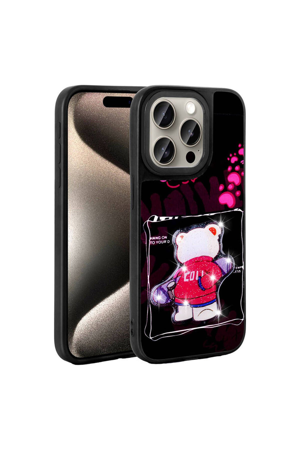 iPhone 15 Pro Kılıf Parlayan Kabartmalı İkonik Figürlü Zore Amas Silikon Kapak - Beyaz