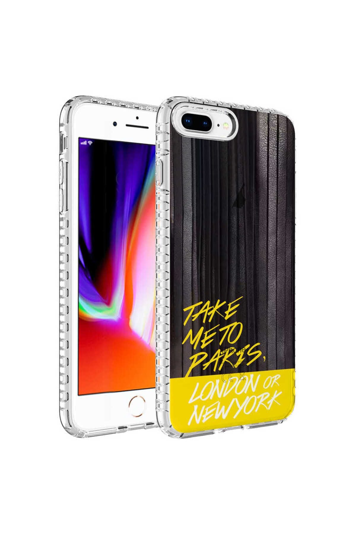 iPhone 8 Plus Kılıf Airbag Kenarlı Renkli Desenli Silikon Zore Elegans Kapak - NO3