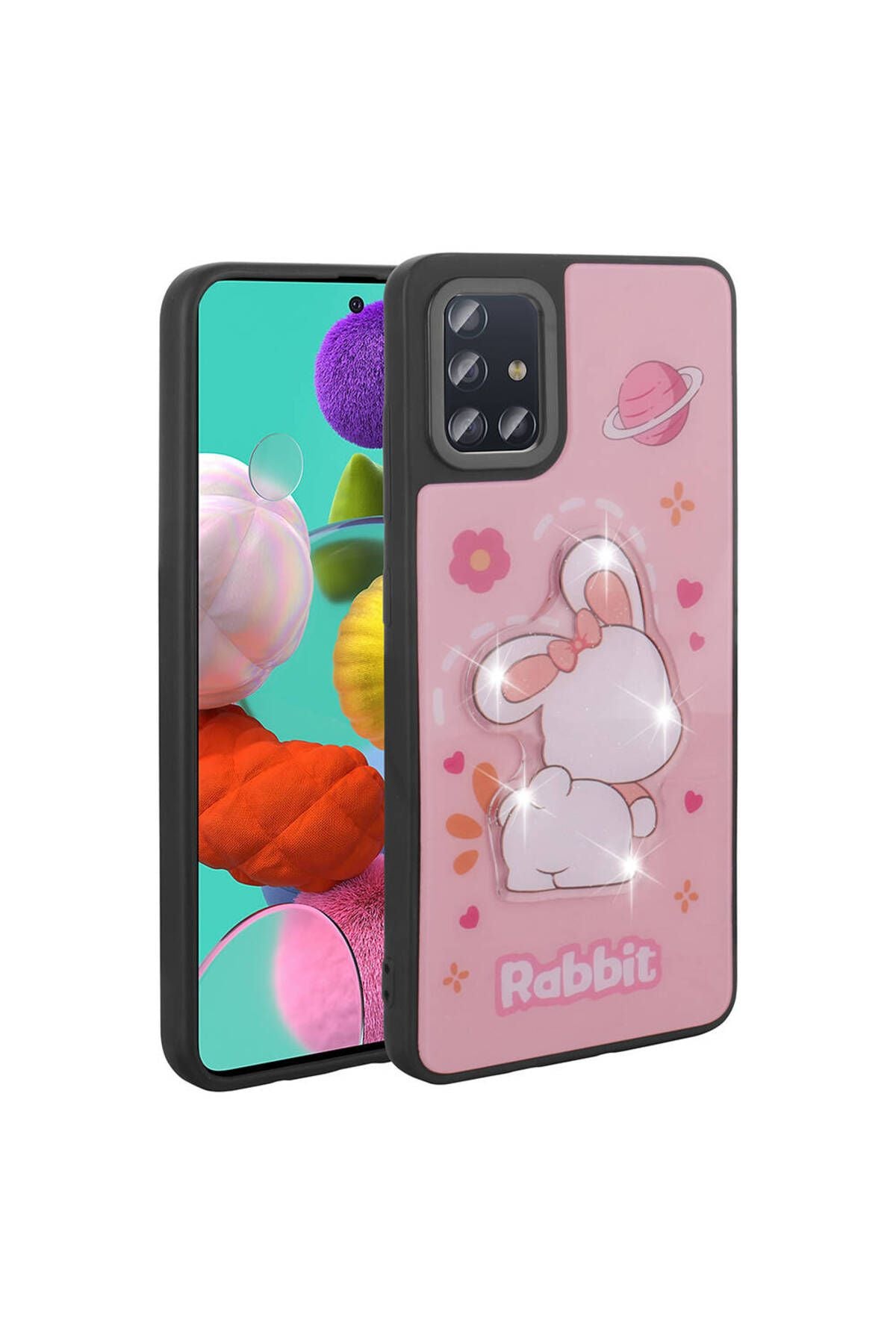 Galaxy A51 Kılıf Parlayan Kabartmalı İkonik Figürlü Zore Amas Silikon Kapak - Pembe