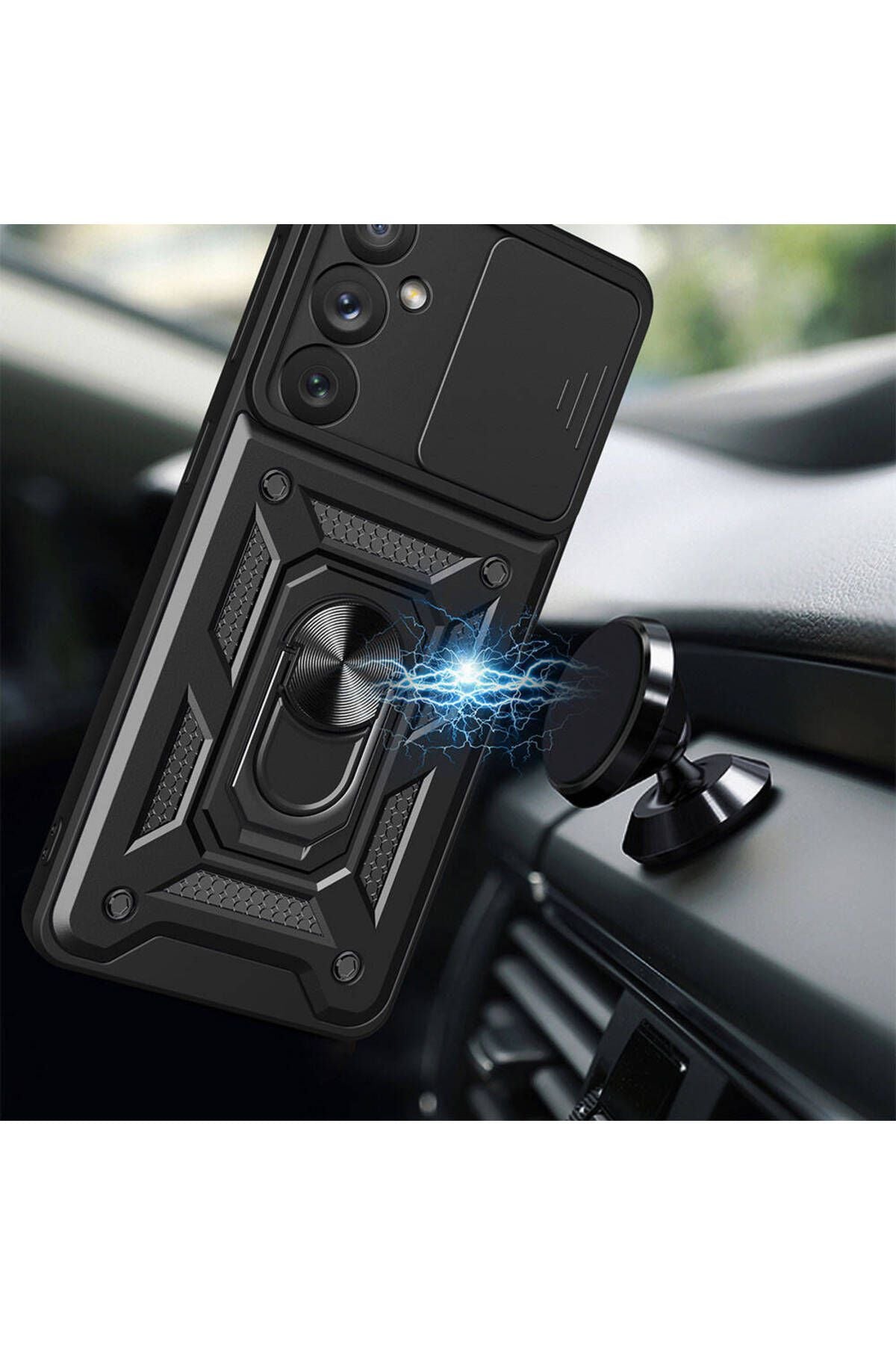Galaxy A54 Kılıf Magnetik Standlı Kamera Korumalı Zore Sürgülü Vega Kapak - Siyah
