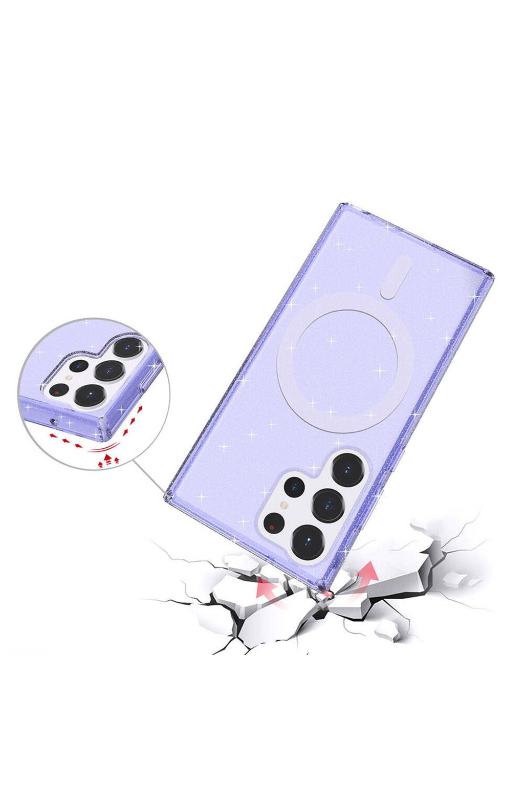 Galaxy S23 Ultra Kılıf Magsafe Şarj Özellikli Parlayan Simli Saydam Renkli Zore Allstar Kapak - Pemb