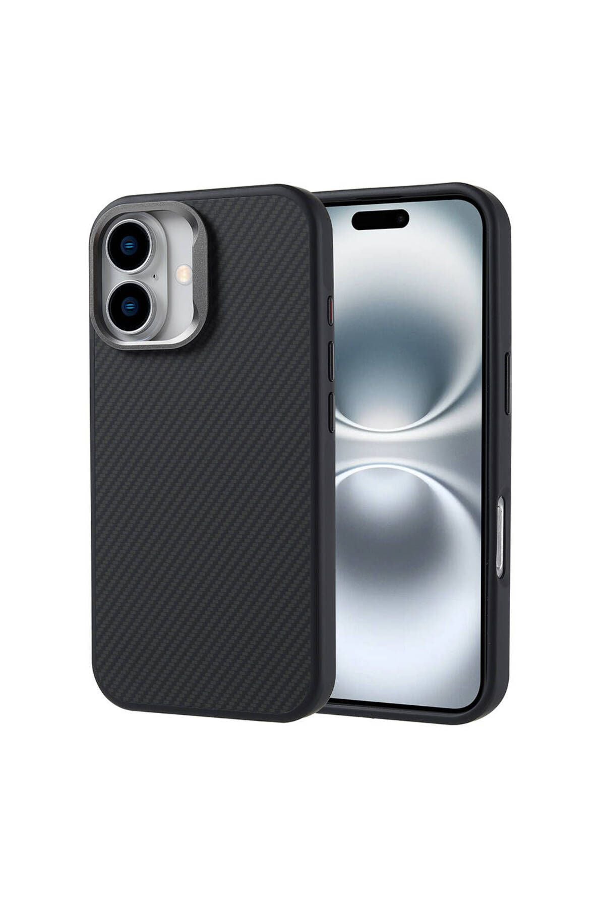 iPhone 16 Kılıf Magsafe Şarj Özellikli Karbon Fiber Görünümlü Zore Troy Kapak-Siyah