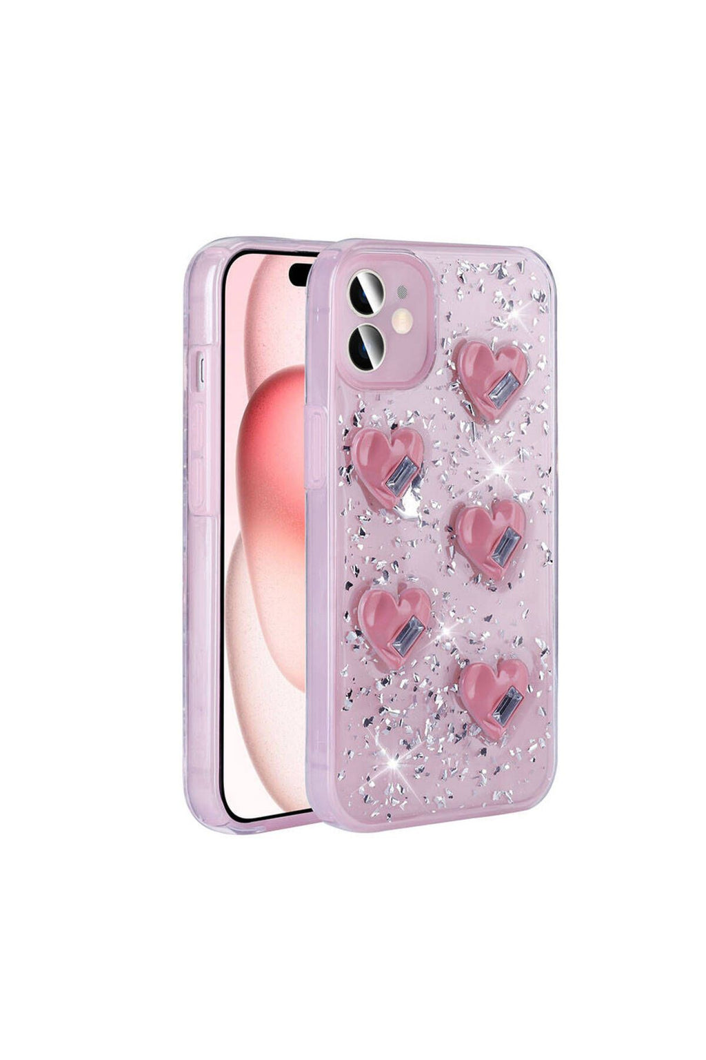 iPhone 14 Uyumlu BTZ Kılıf Airbagli Simli Arka Yüzey Zore Işıltı Silikon Kapak-Beyaz-Kalp