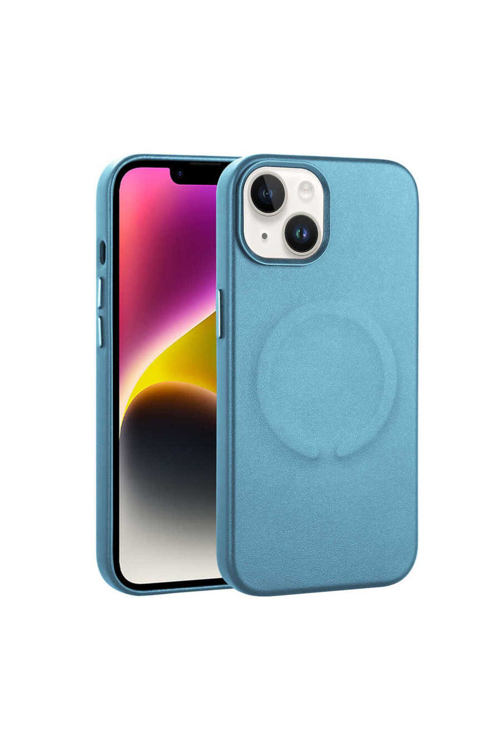 iPhone 14 Uyumlu PU Deri Magsafe Wireless Şarj Özellikli Zore Derix Kılıf-Mavi