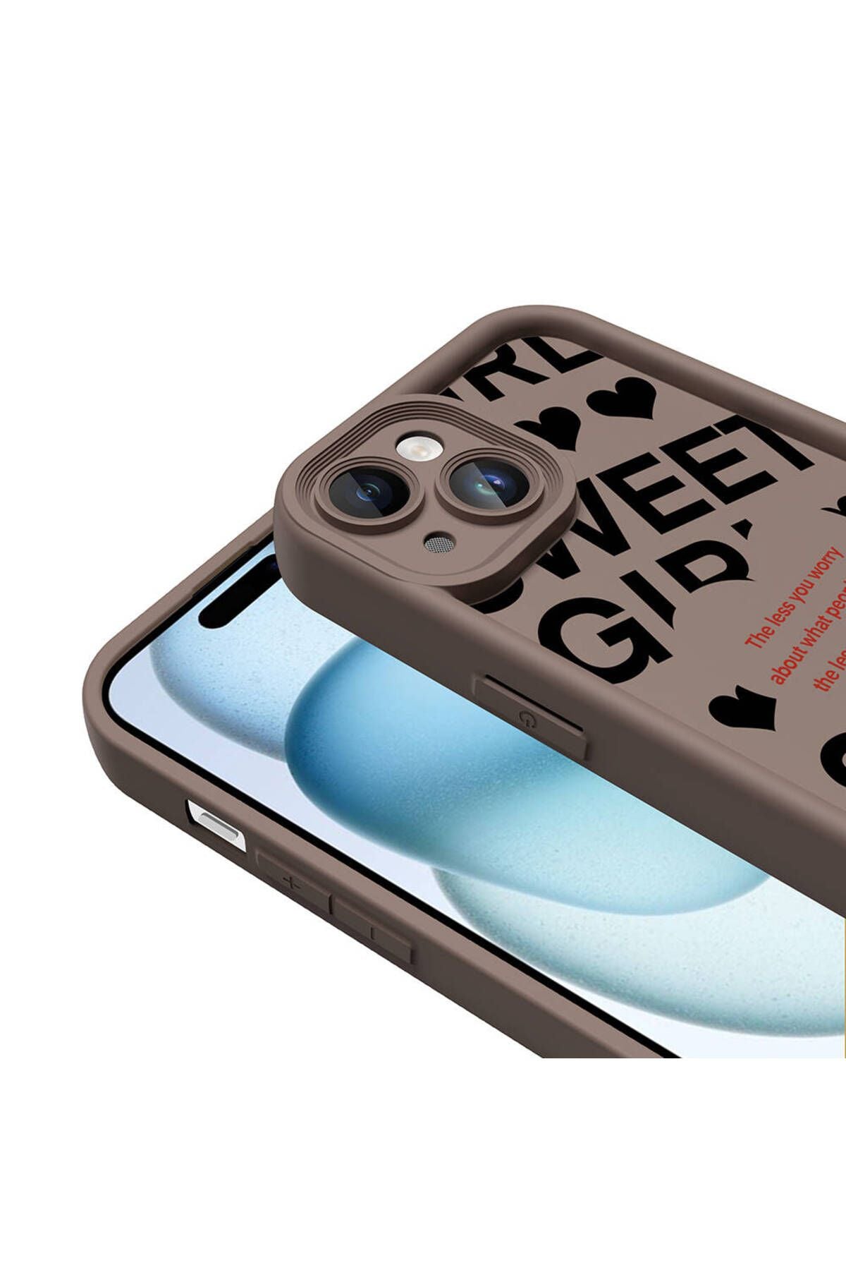 iPhone 15 Kılıf Kamera Korumalı Baskılı Arka Yüzey Zore Klas Kapak - Açık Kahve