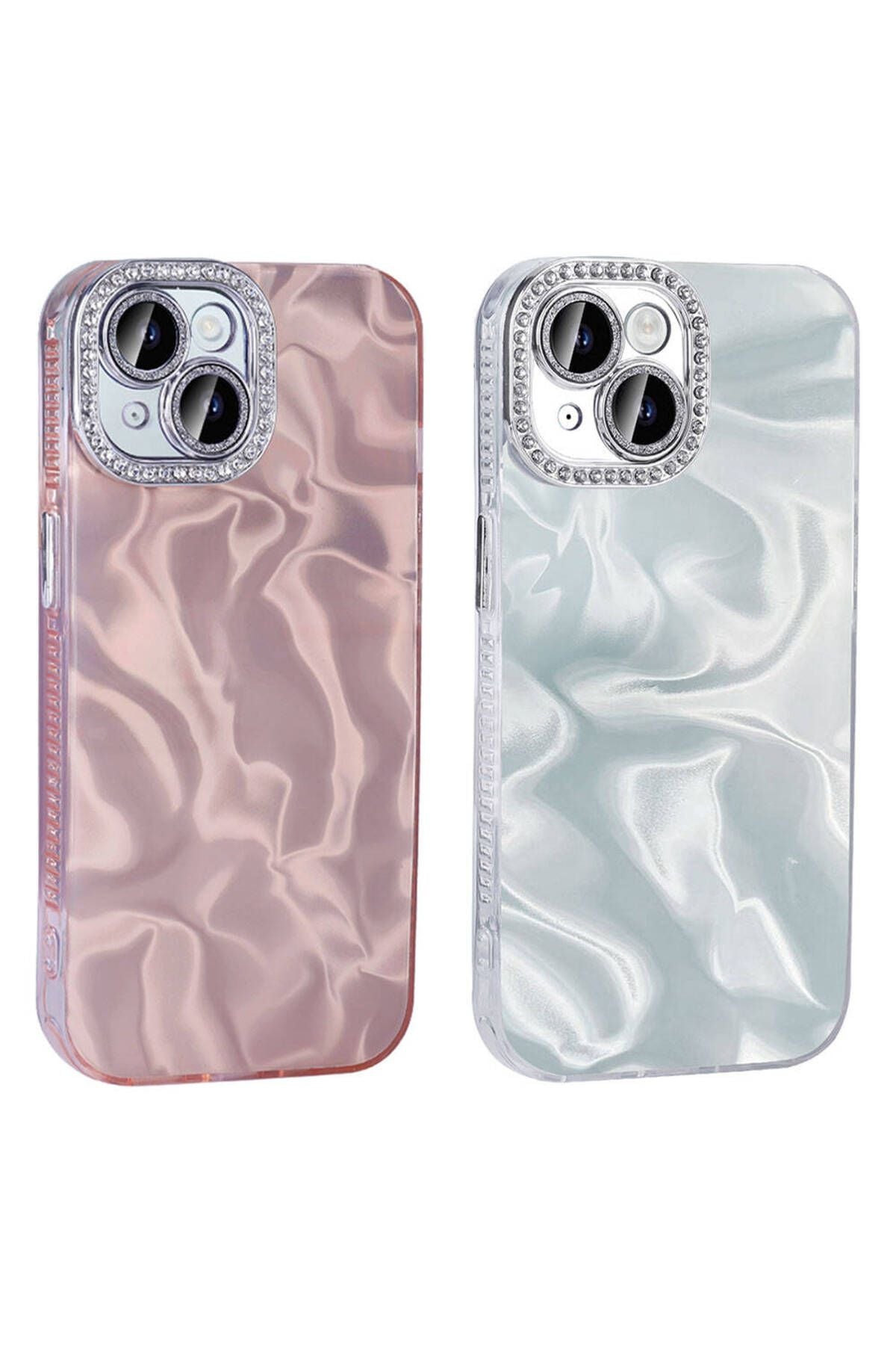 iPhone 15 Plus Kılıf Airbagli Parlak Taş Detay Tasarımlı Zore Esila Kapak - Beyaz