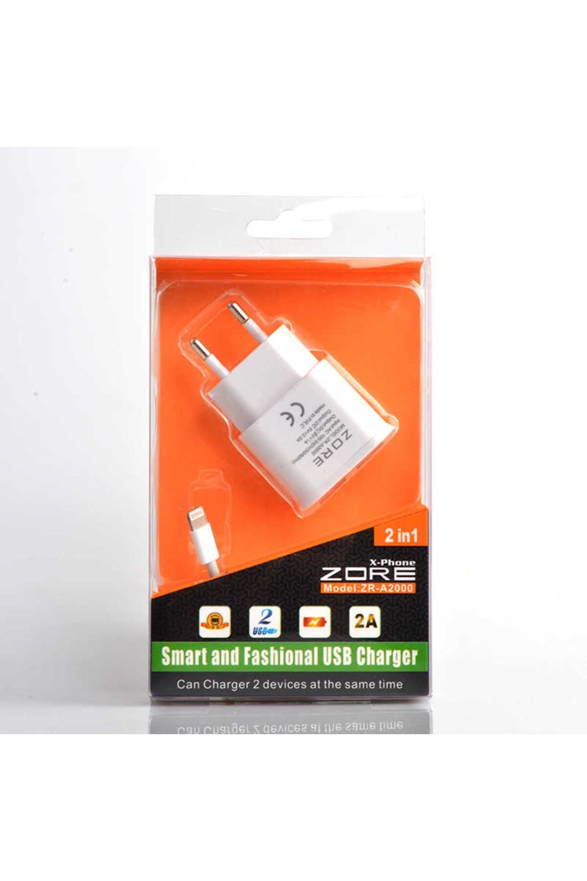 Beyaz ZR-A2000 2 Usb li Lightning Ev Şarj Seti-Zore