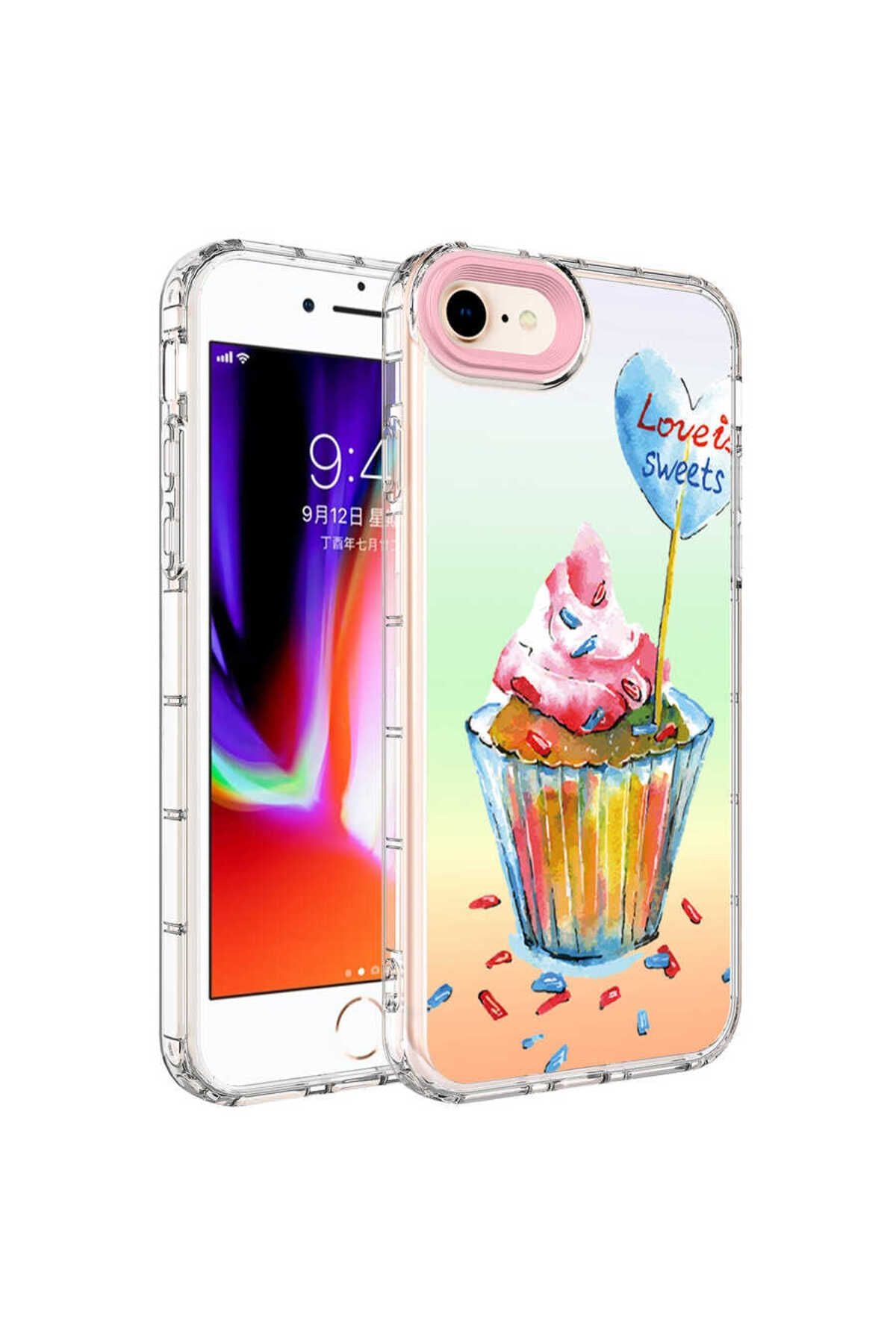 iPhone SE 2022 Uyumlu Kamera Korumalı Renkli Desenli Sert Silikon Zore Korn Kılıf-NO6