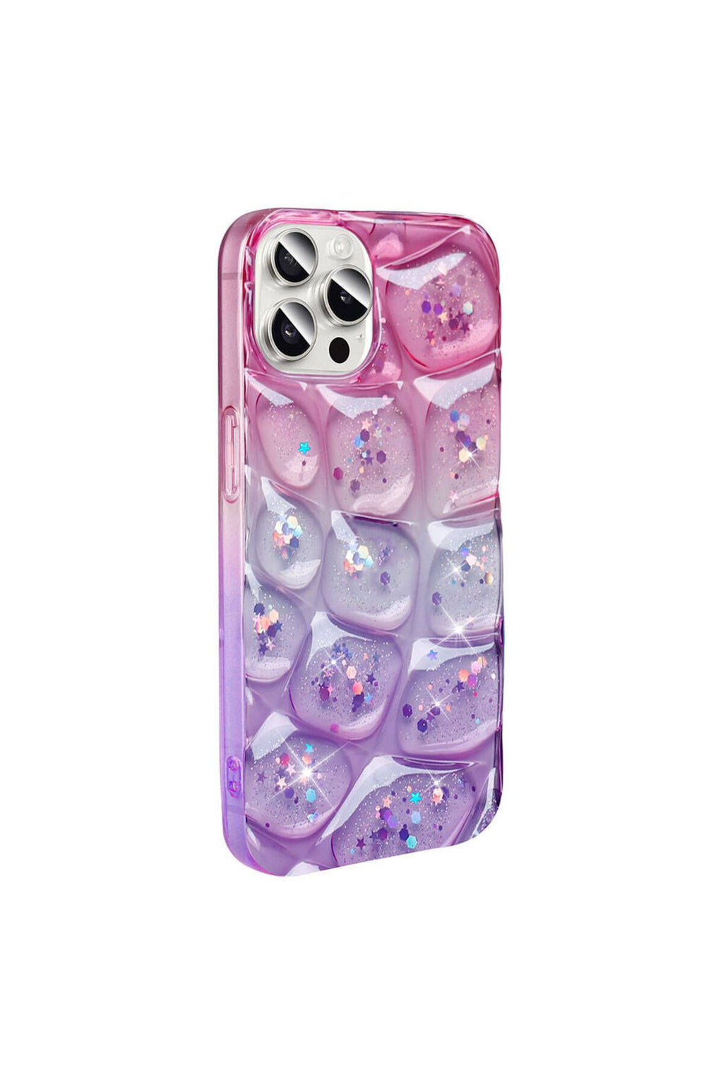 iPhone 15 Pro Uyumlu TCG Kılıf Simli 3D Desenli Zore Hacar Kapak-Pembe-Mor