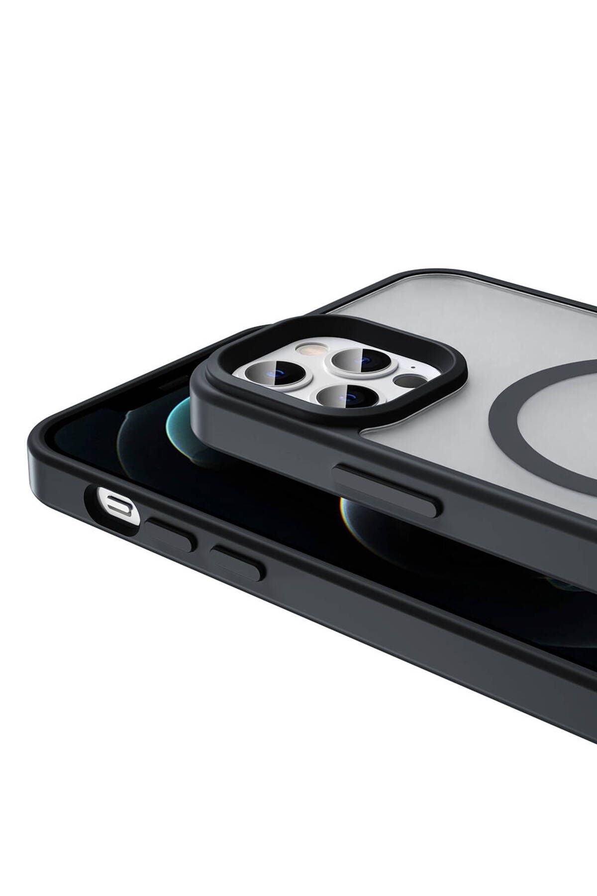 Apple iPhone 13 Pro Max Kılıf Magsafe Şarj Özellikli Mat Arka Yüzey Zore Sio Kapak-Siyah