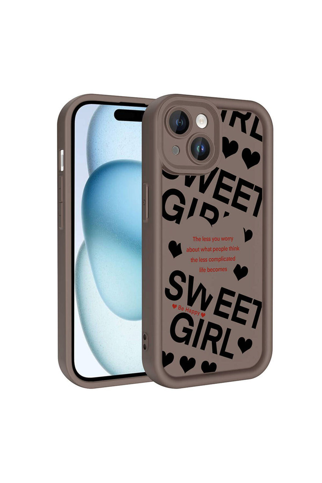 iPhone 15 Kılıf Kamera Korumalı Baskılı Arka Yüzey Zore Klas Kapak - Açık Kahve