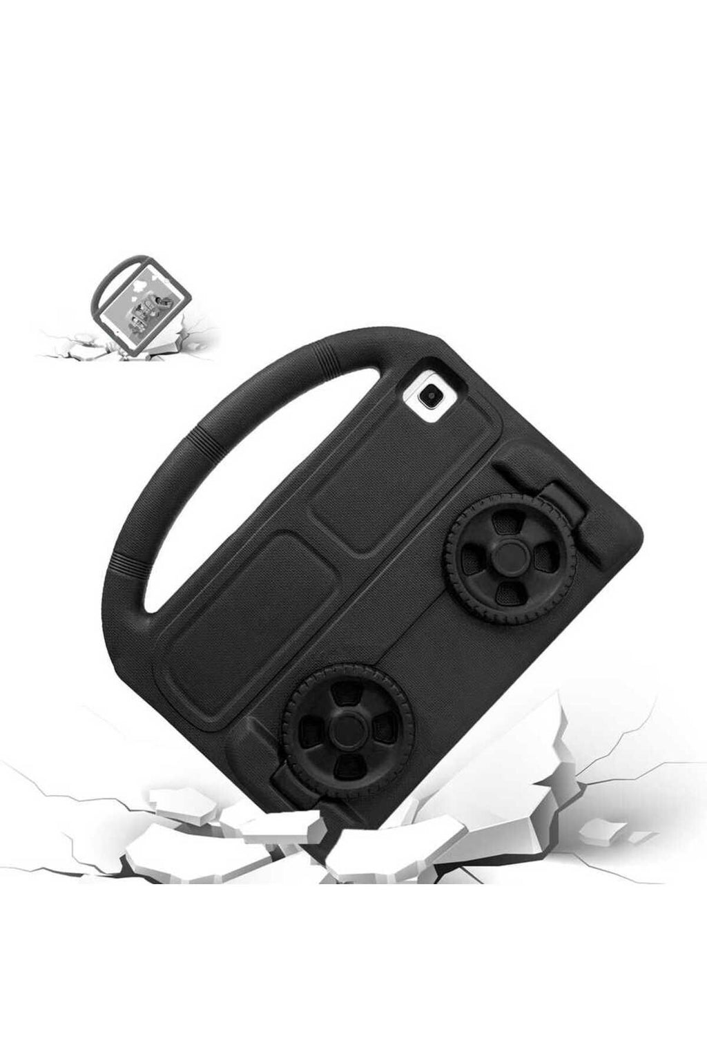 Galaxy T720 Tab S5E  Uyumlu Zore Wheel Car Tekerlek Standlı Tablet Eva Silikon Kılıf-Yeşil