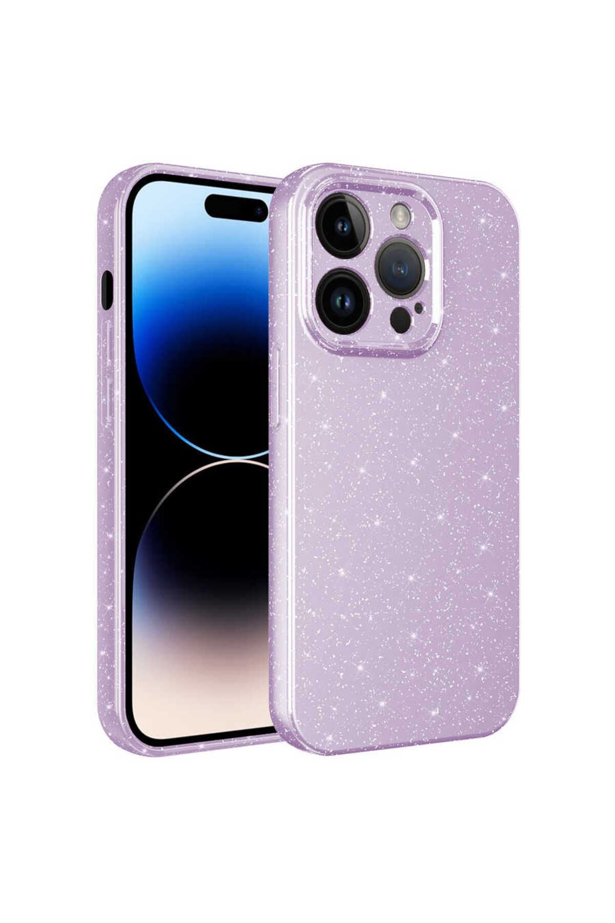 iPhone 14 Pro Uyumlu Kamera Korumalı Simli Lüks Zore Koton Kılıf-Lila