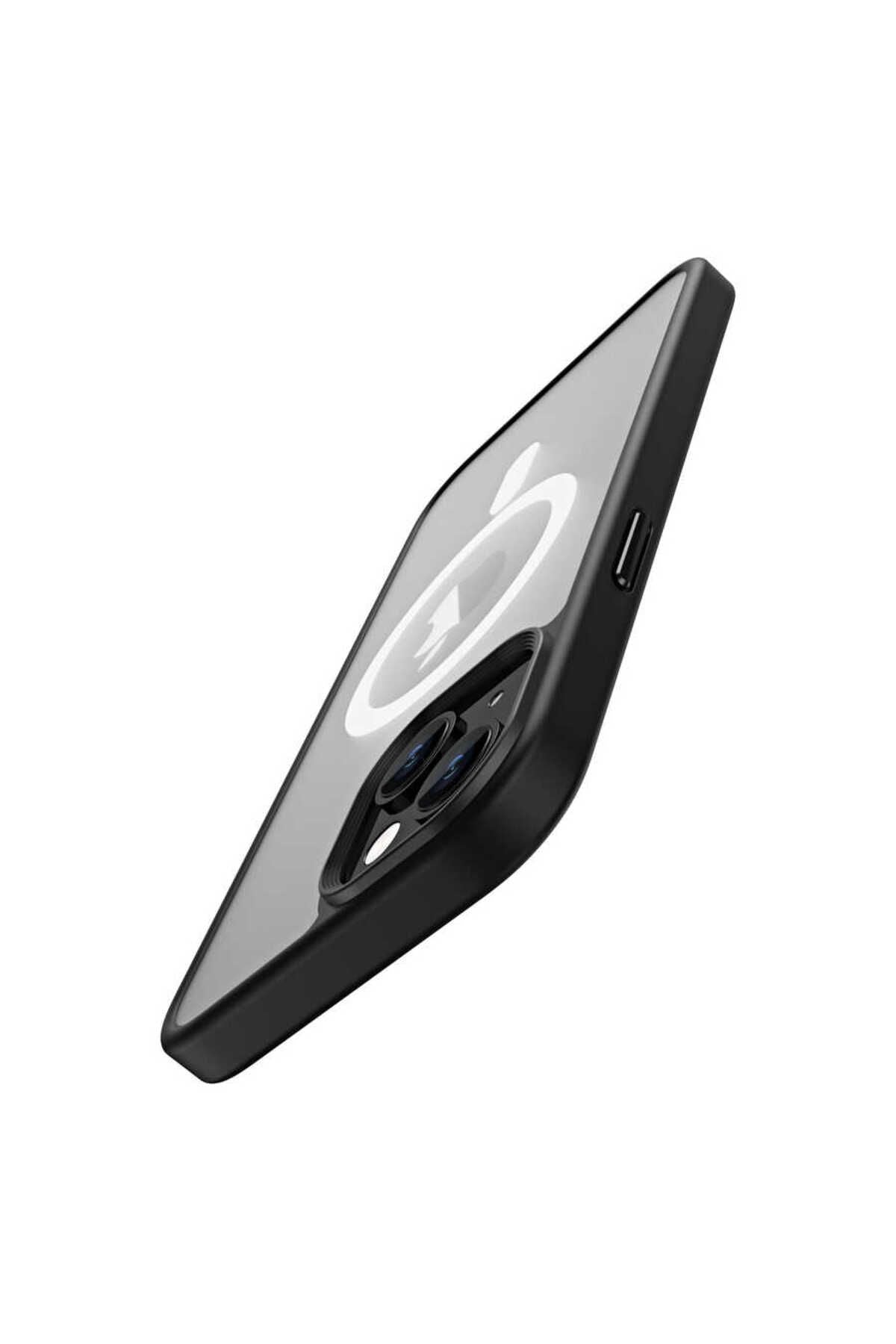 iPhone 14 Uyumlu Wireless Şarj Özellikli Zore Hibrit Magsafe Kılıf-Derin Mor