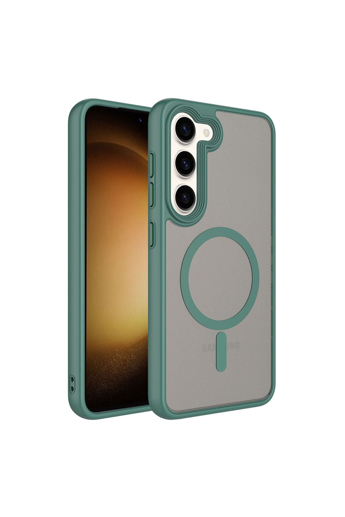 Galaxy S23 Uyumlu Mat Arka Yüzey Wireless Şarj Özellikli BRT Flet Magsafe Kılıf-Yeşil