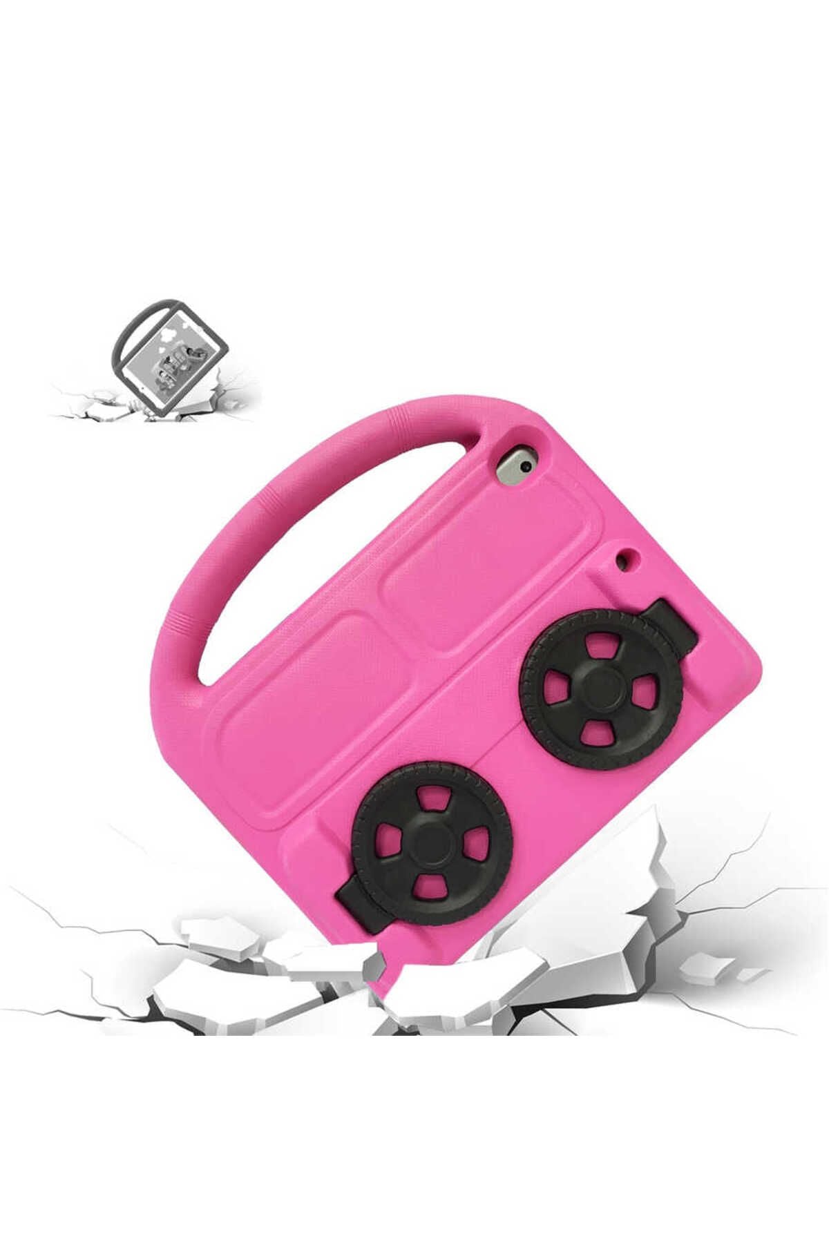 iPad 10.2 (8.Nesil)  Uyumlu Zore Wheel Car Tekerlek Standlı Tablet Eva Silikon Kılıf-Siyah