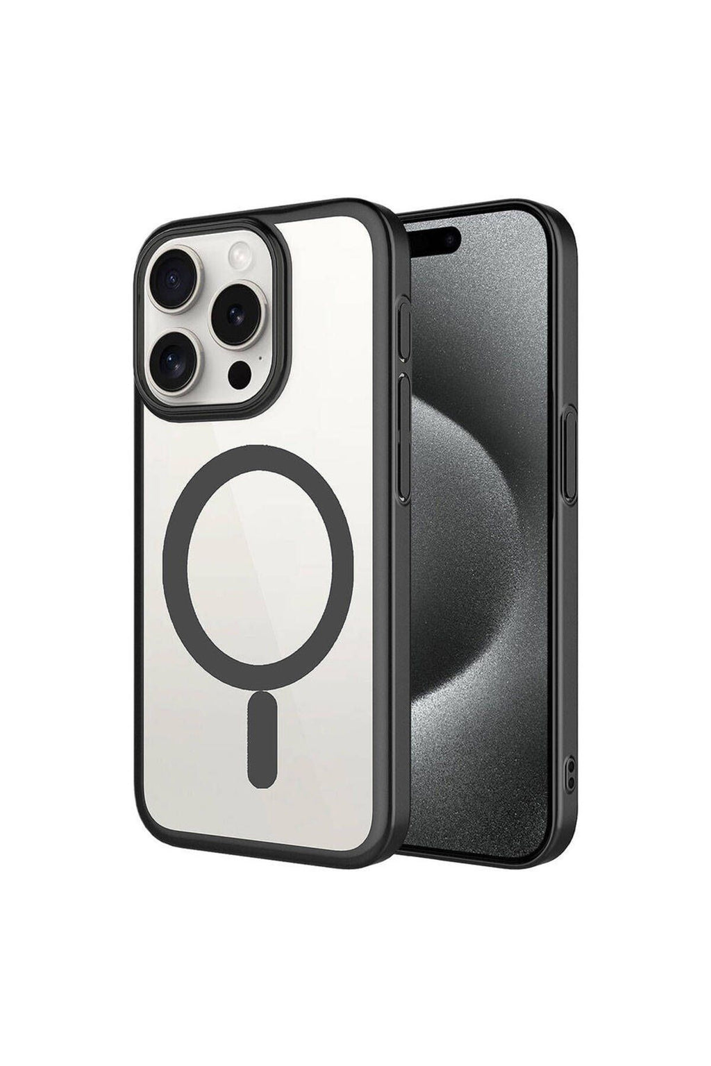 iPhone 15 Pro Max Uyumlu Wireless Şarj Özellikli Sert PC Zore Mat Riksos Magsafe Kılıf-Siyah