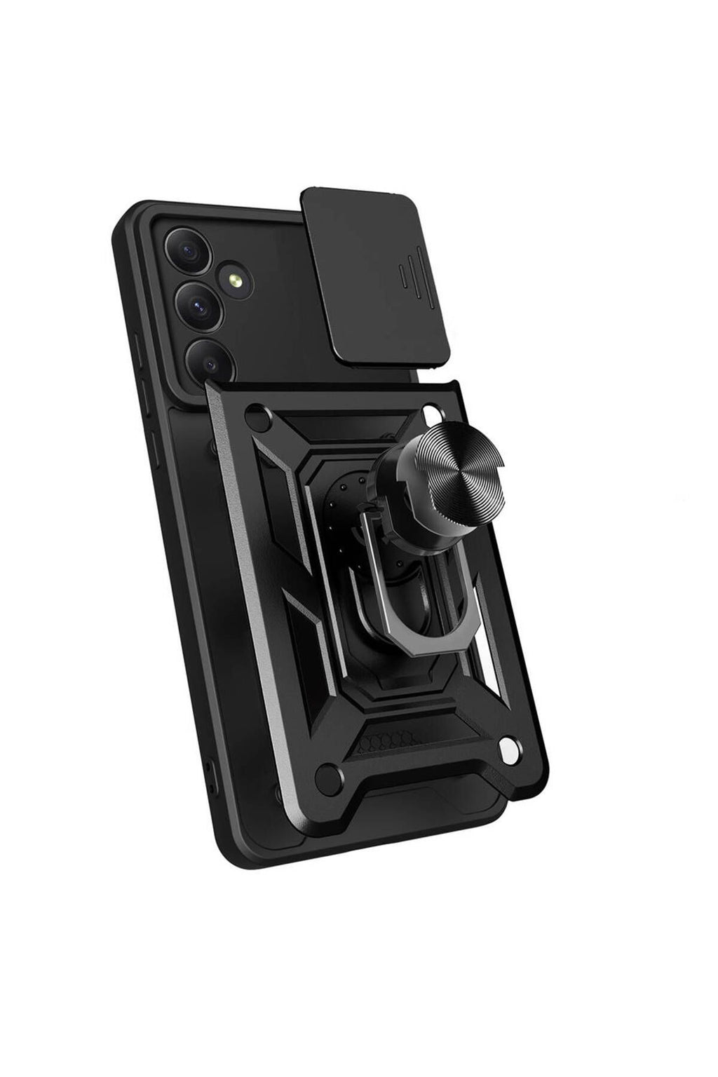 Galaxy A55 Uyumlu ODC Kılıf Magnetik Standlı Kamera Korumalı Zore Sürgülü Vega Kapak-Siyah