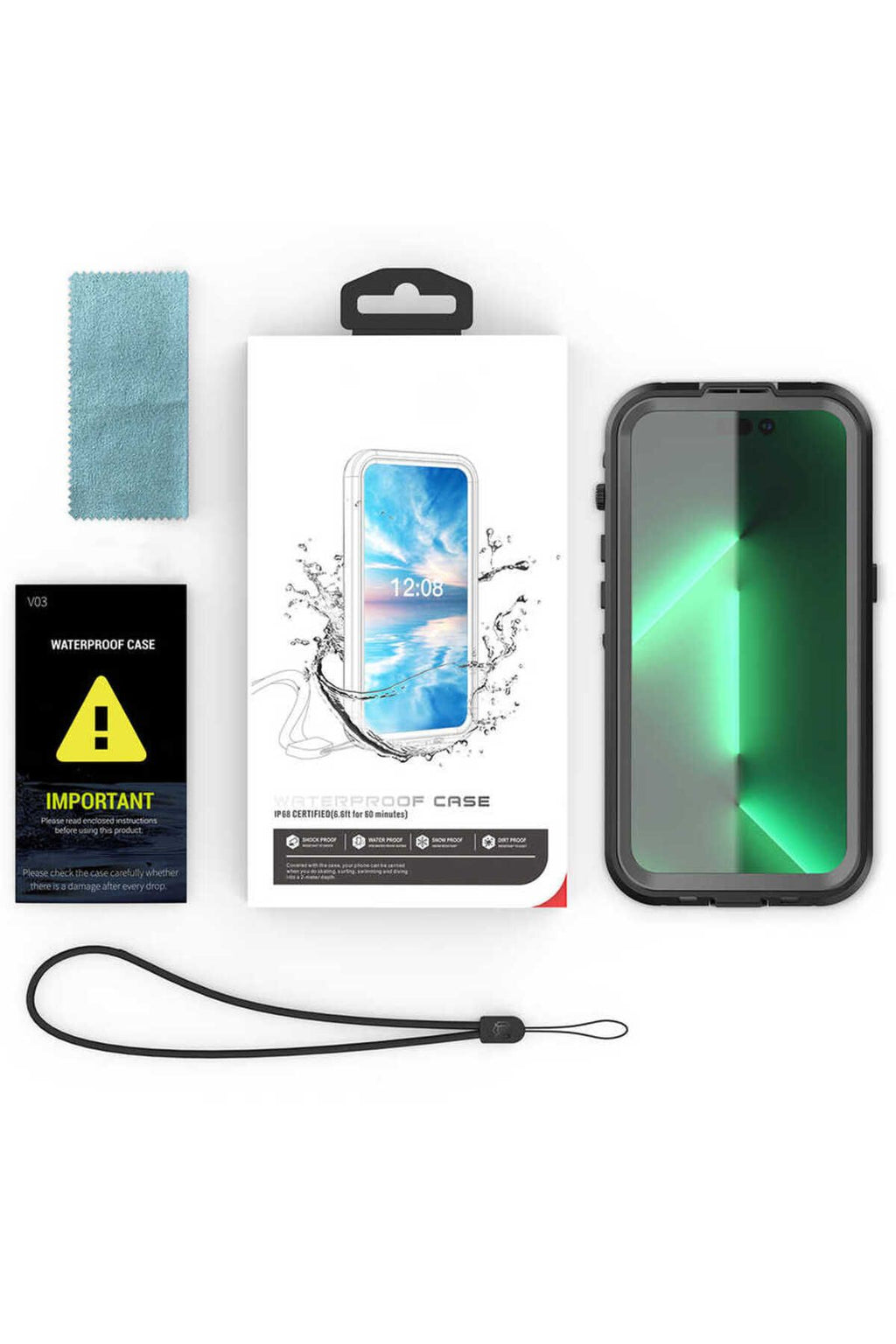 iPhone 14 Pro Uyumlu 1-1 Su Geçirmez Kılıf-Siyah