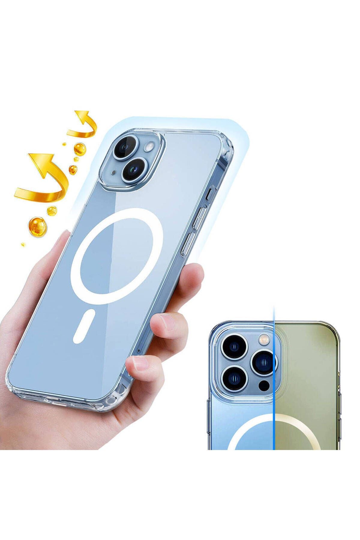 iPhone 15 Plus Uyumlu Magsafe Şarj Özellikli Şeffaf Sert PC Zore Embos Kılıf-Renksiz