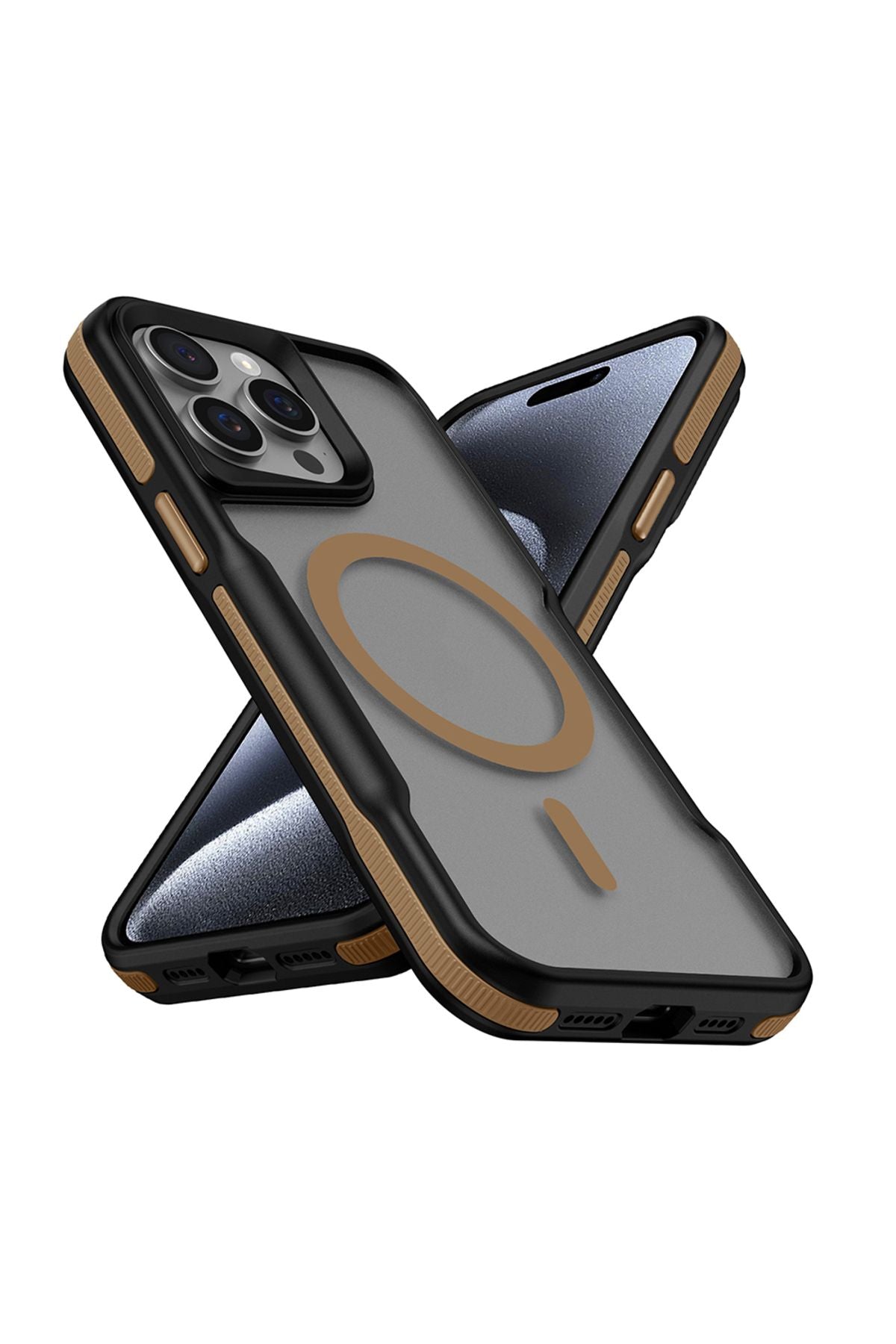 iPhone 15 Pro Uyumlu Magsafe Şarj Özellikli Renkli Kenar Airbag Şeritli Zore Lamer Kapak-Titanyum-Go