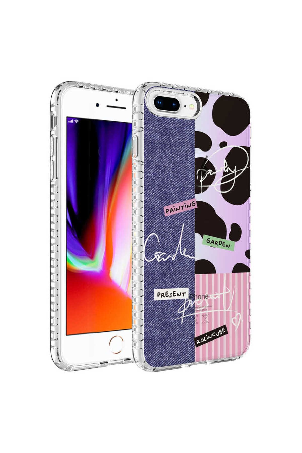 iPhone 8 Plus Kılıf Airbag Kenarlı Renkli Desenli Silikon Zore Elegans Kapak - NO5