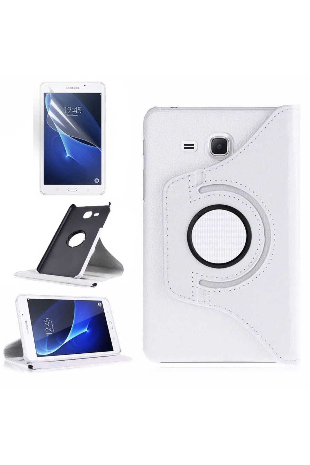 Galaxy Tab 4 T280  Uyumlu Zore Dönebilen Standlı Kılıf-Beyaz