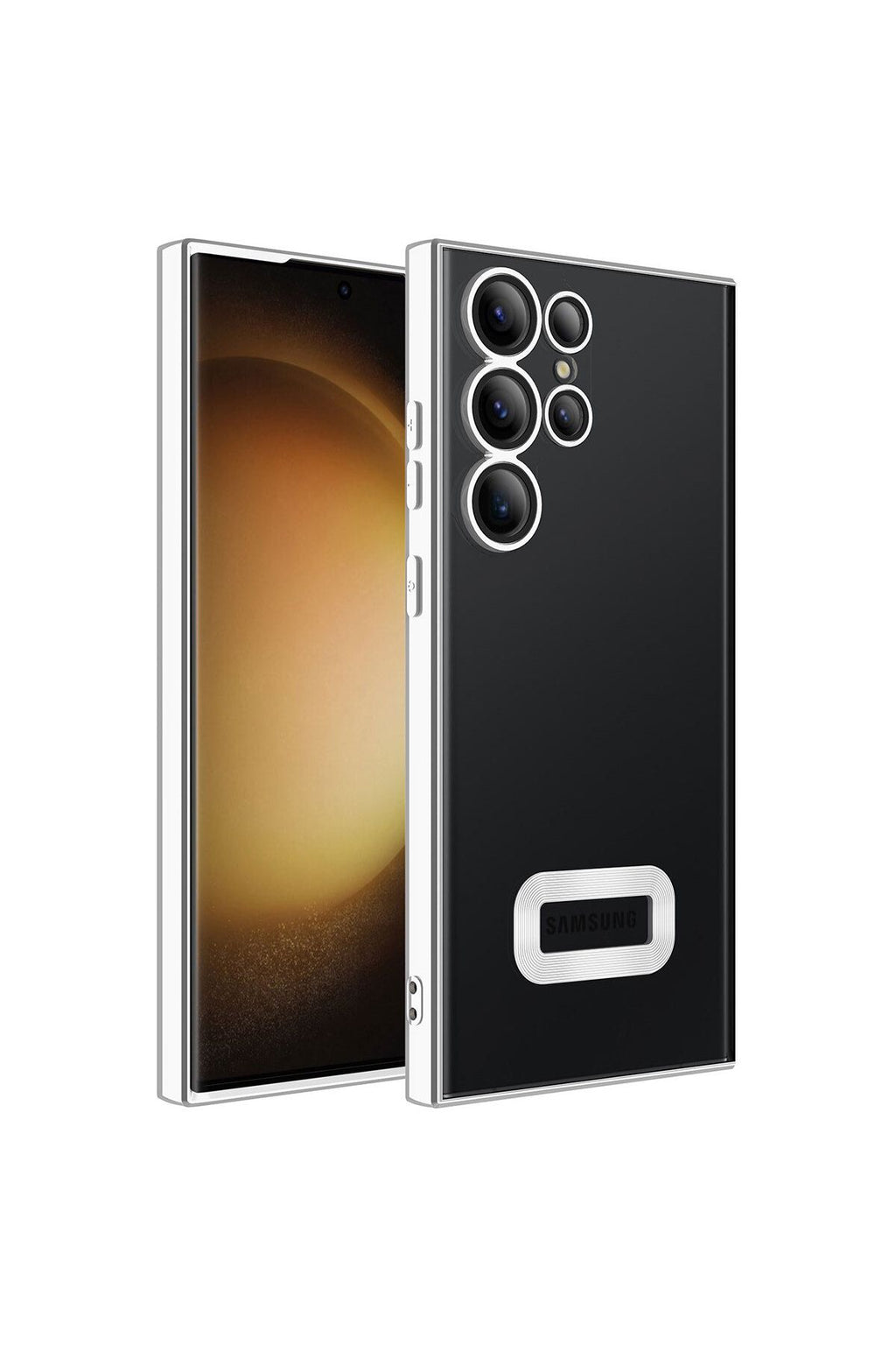 Galaxy S23 Ultra Uyumlu Kamera Korumalı Logo Gösteren Zore Omega Kılıf-Siyah