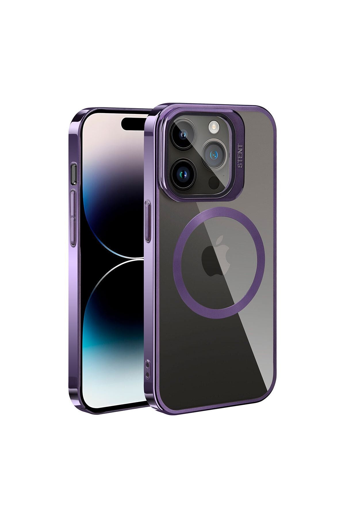 iPhone 14 Pro Uyumlu Magsafe Wireless Şarj Özellikli Standlı Zore Klon Kılıf-Derin Mor