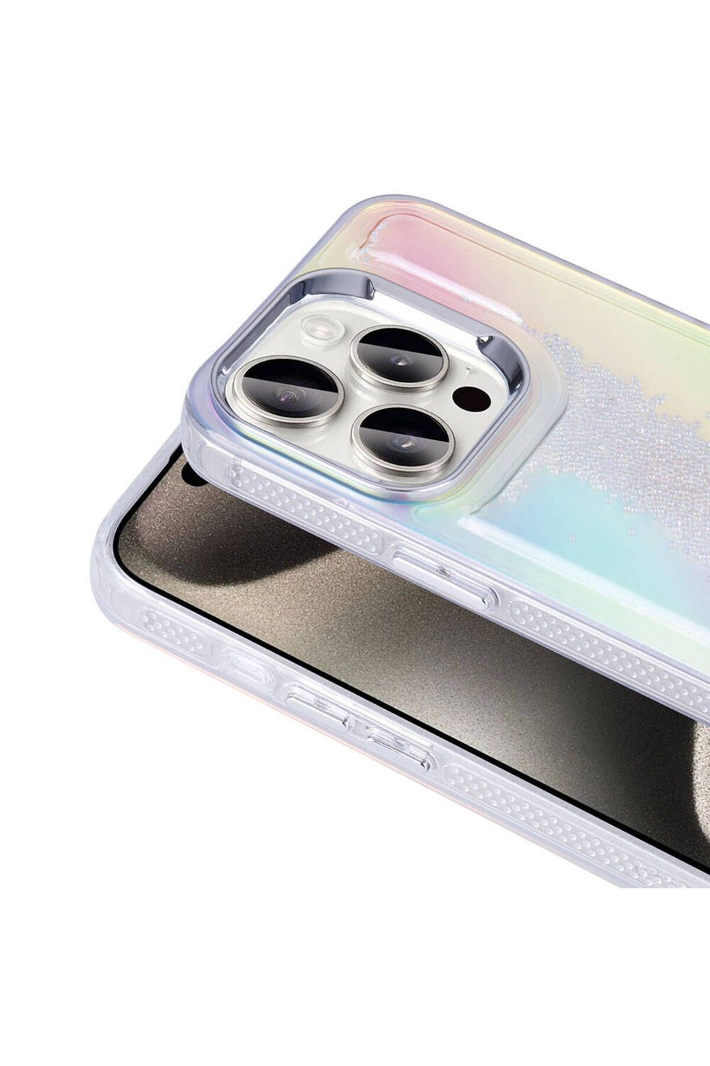 iPhone 15 Pro Kılıf Airbagli Renkli Arka Yüzey Boncuk Tasarımlı Zore Kumul Kapak - Şeffaf