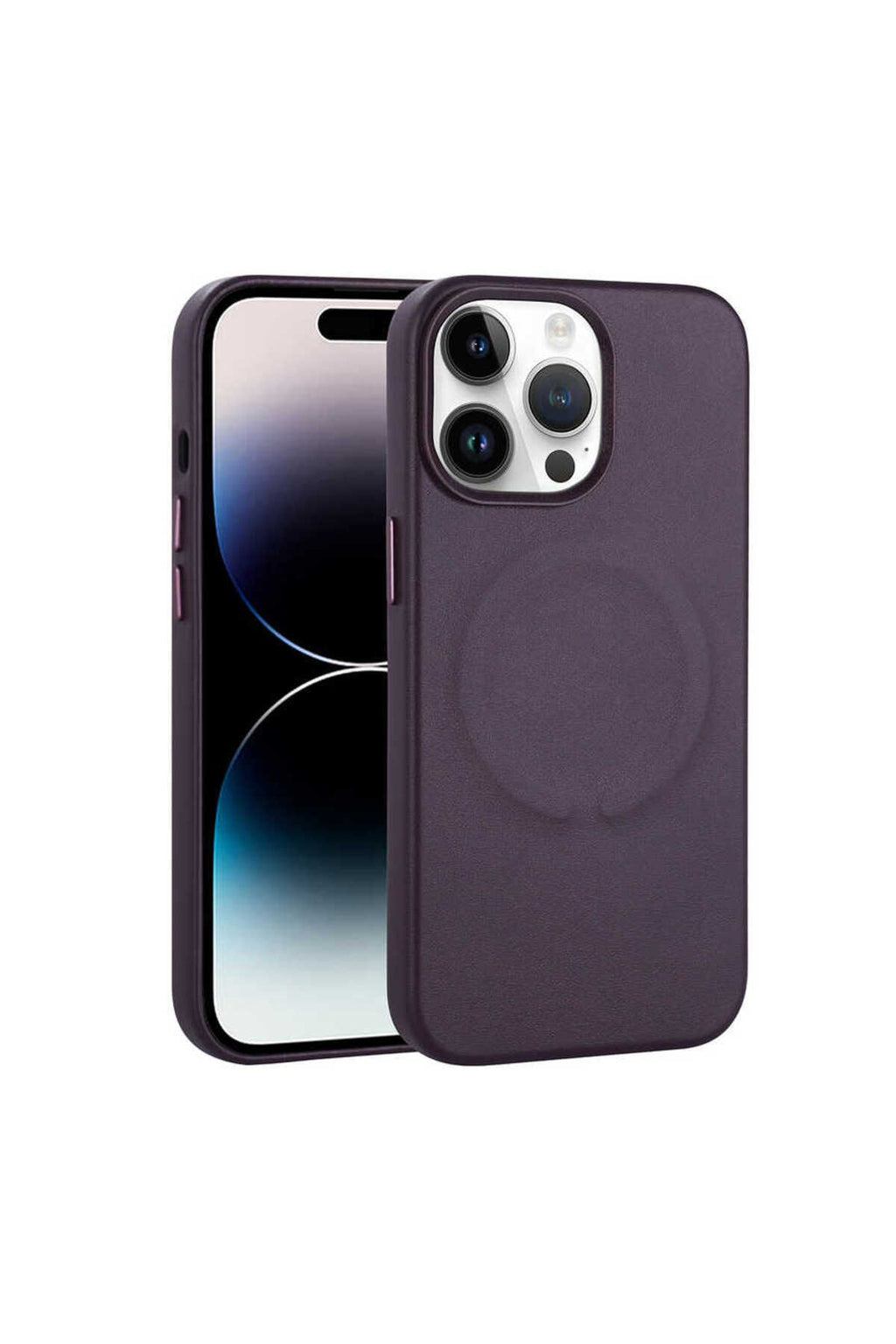 iPhone 14 Pro Uyumlu PU Deri Magsafe Wireless Şarj Özellikli Zore Derix Kılıf-Derin Mor