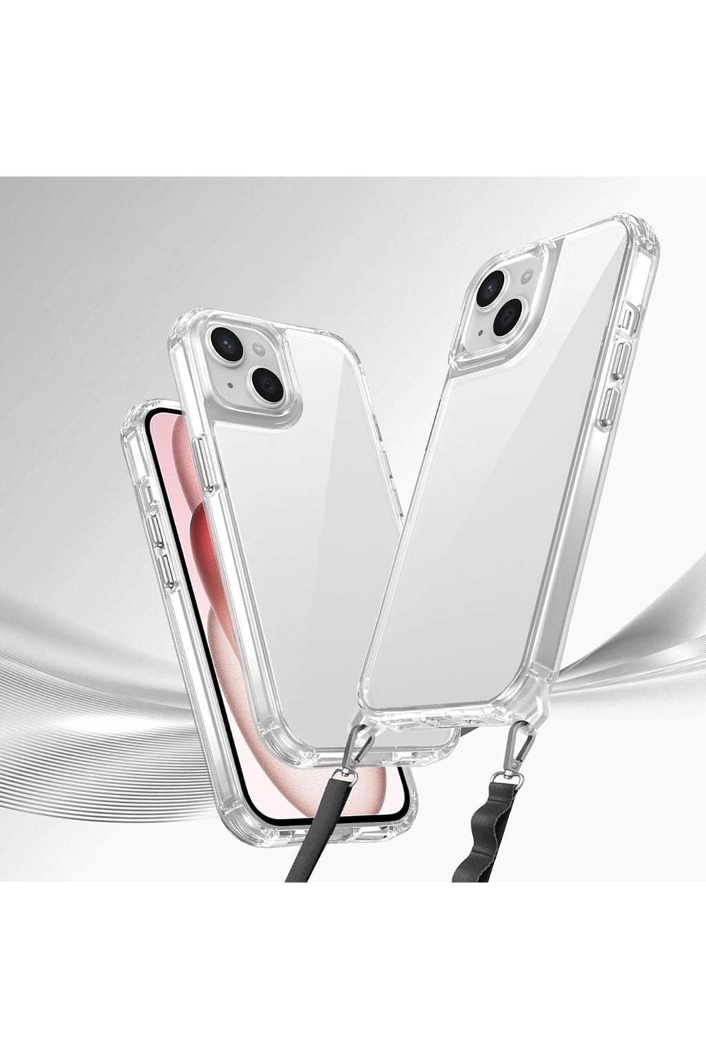 iPhone 15 Kılıf Airbagli Takılabilir Askı Aparatlı Zore Snap Silikon Kapak - Şeffaf