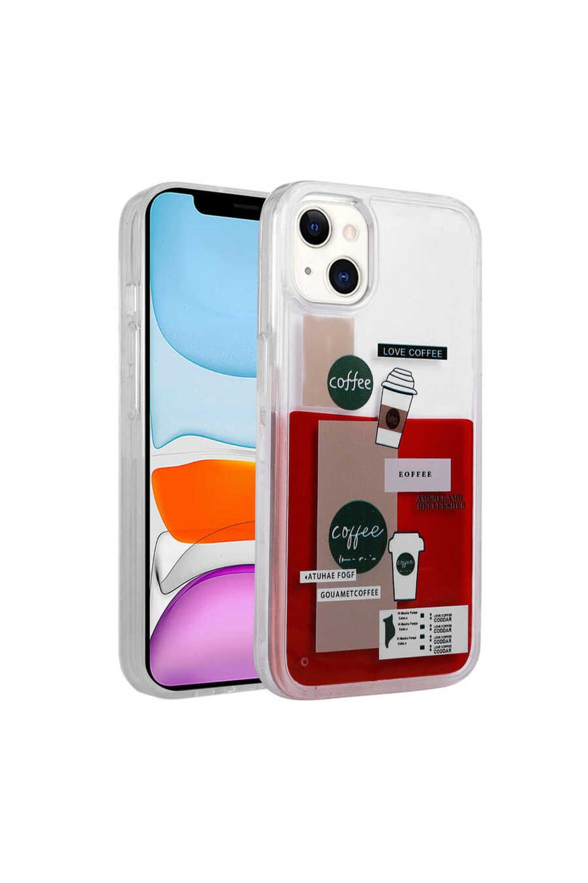 iPhone 14 Uyumlu Desenli Sıvılı CSK Zore Drink Silikon Kılıf-NO1