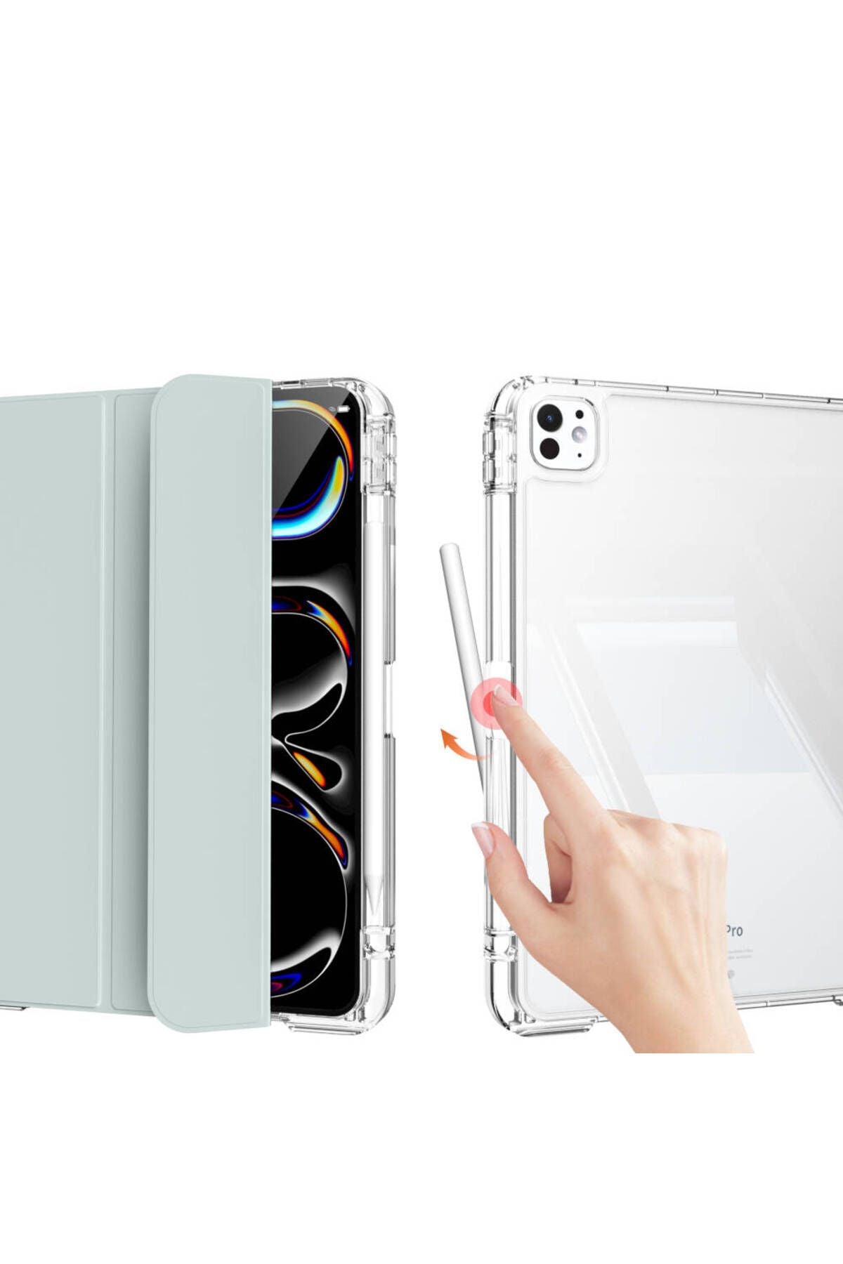 iPad Pro 13 2024 Kılıf Magnetik Ayrılabilen Airbagli Zore Sliding Tablet Kılıfı - Koyu Yeşil