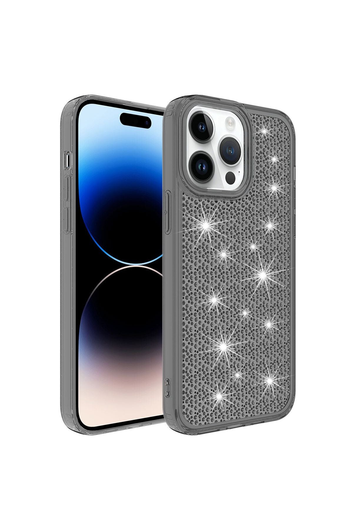 iPhone 14 Pro Uyumlu AiHTTgli Parlak Tasarımlı Zore Snow Kılıf-Siyah