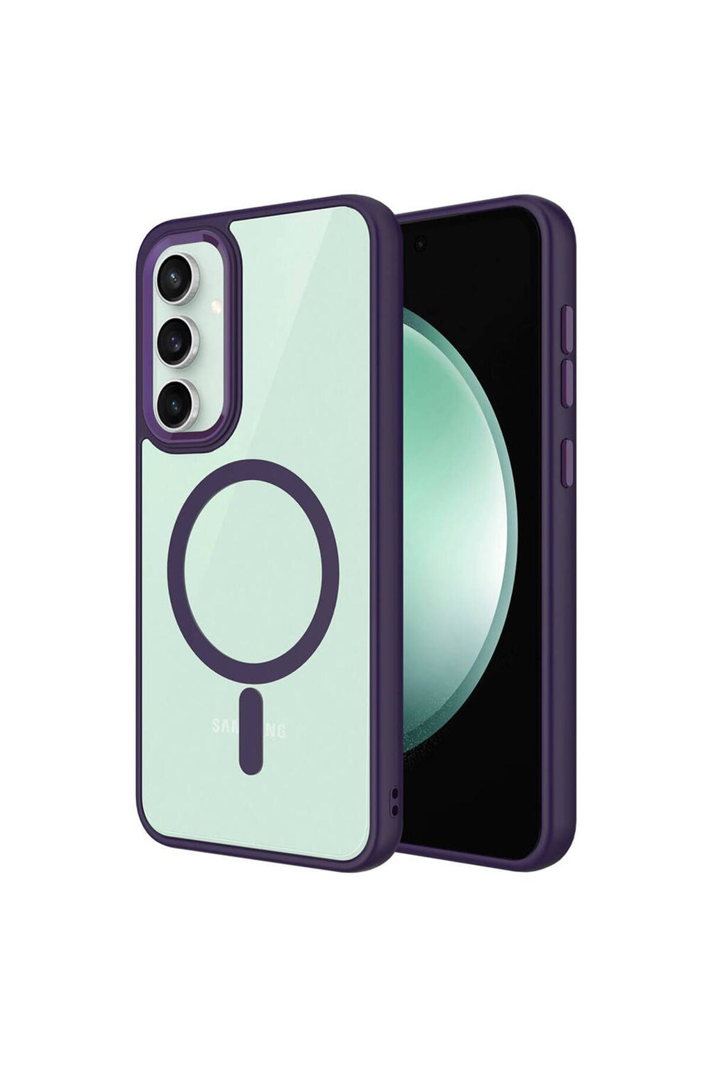 Galaxy S23 FE Uyumlu Wireless Şarj Özellikli Zore Krom Magsafe Silikon Kılıf-Derin Mor