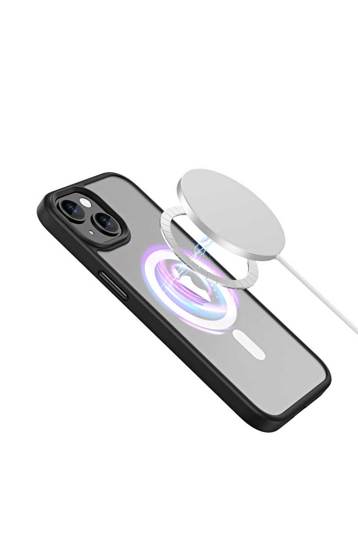 iPhone 14 Uyumlu Wireless Şarj Özellikli Zore Hibrit Magsafe Kılıf-Gri