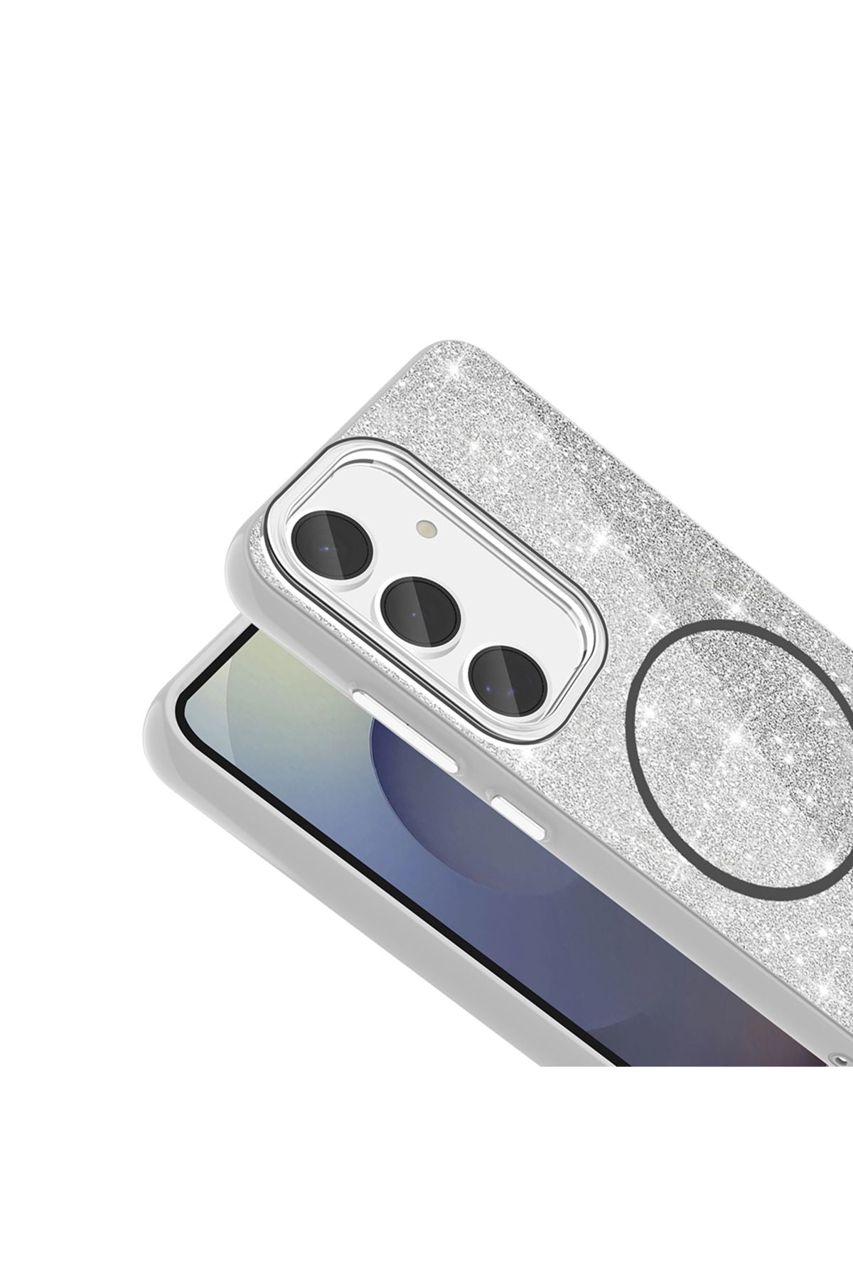 Galaxy S24 FE Kılıf Magsafe Şarj Özellikli Parlayan Simli Zore Okso Kapak - Siyah