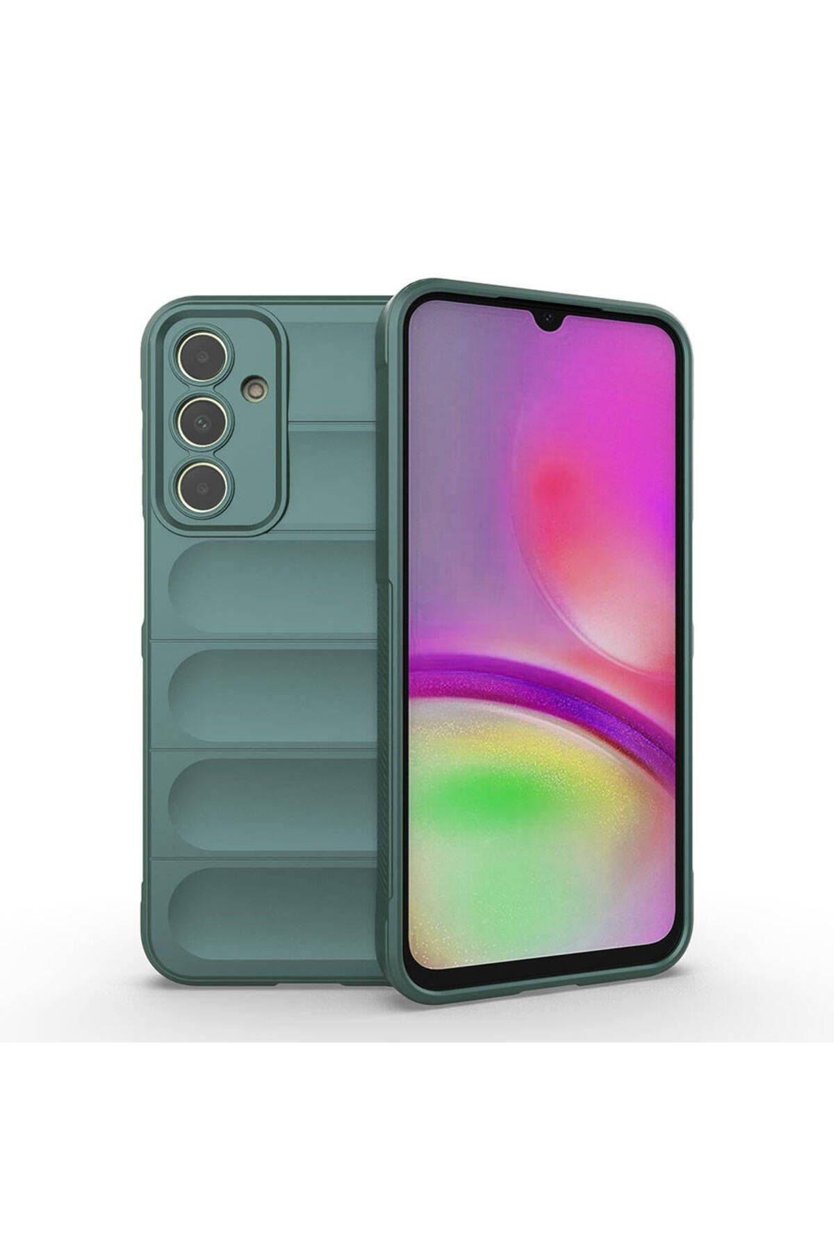 Galaxy A25 Kılıf Esnek TPU Oyuklu Arka Yüzey Tasarımlı TQR Etnik Silikon Kapak - Koyu Yeşil