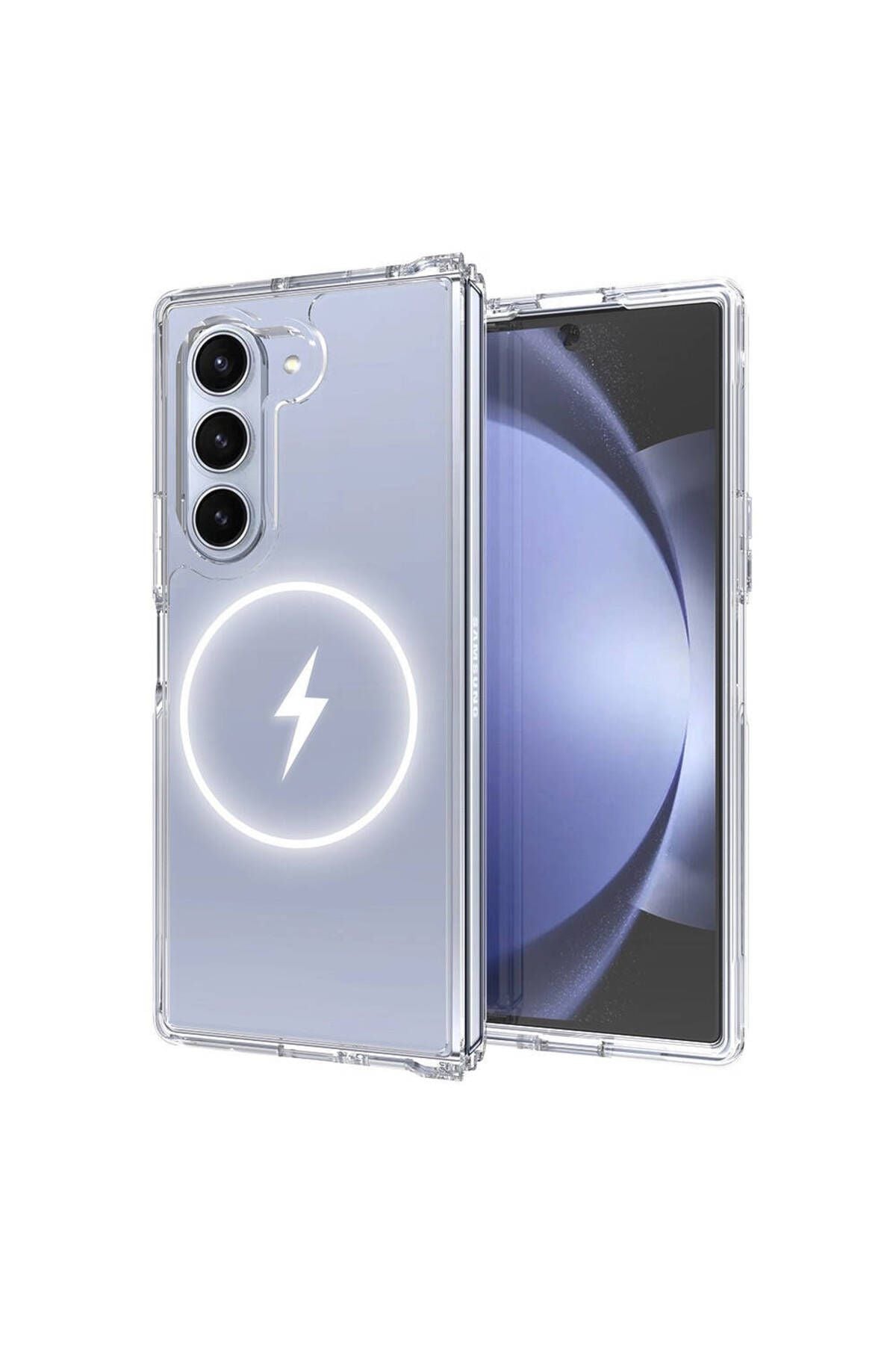 Galaxy Z Fold 6 Kılıf Magsafe Şarj Özellikli Şeffaf Sert PC Zore Embos Kapak - Şeffaf