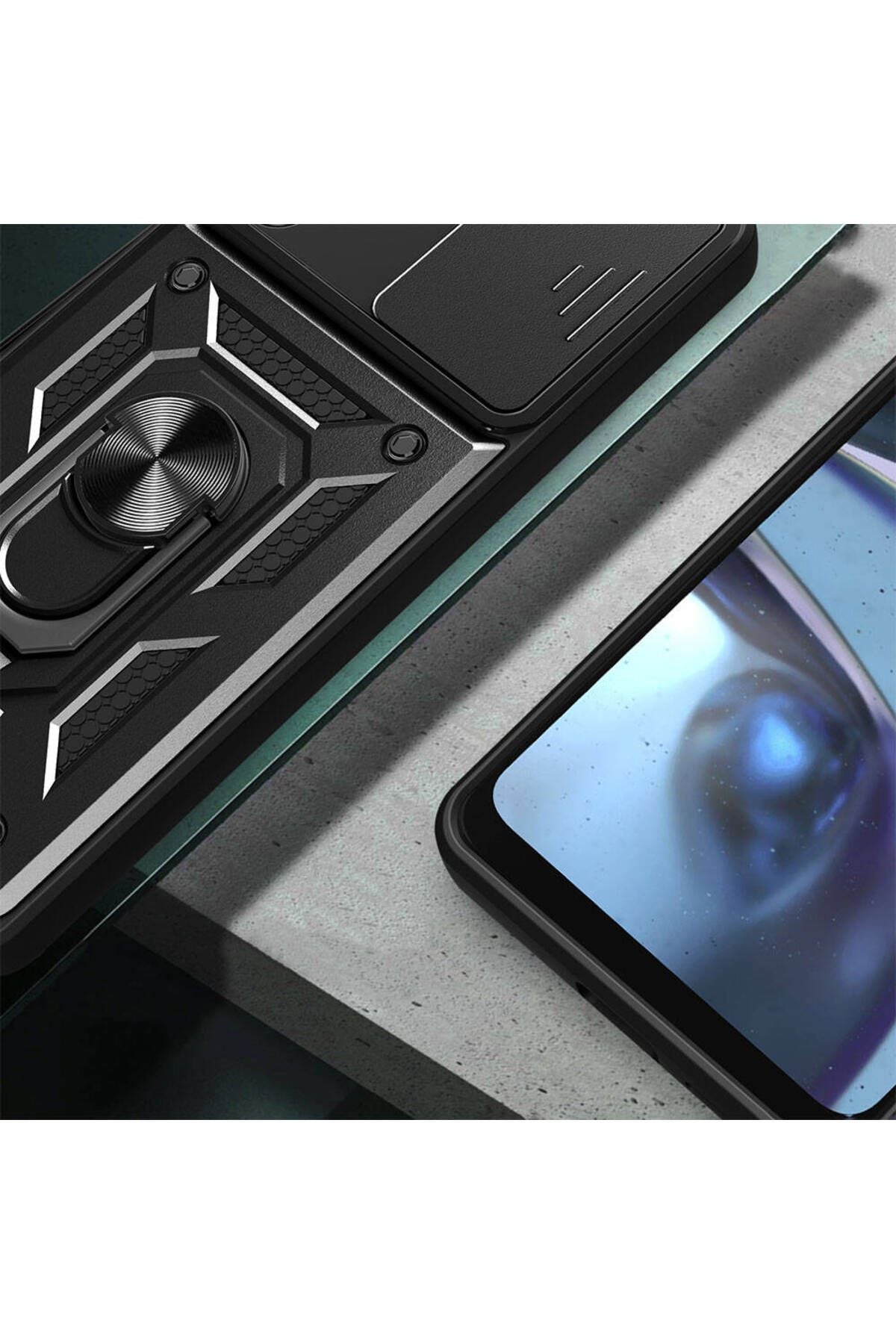 Galaxy A35 Kılıf Magnetik Standlı Kamera Korumalı Zore Sürgülü Vega Kapak - Siyah