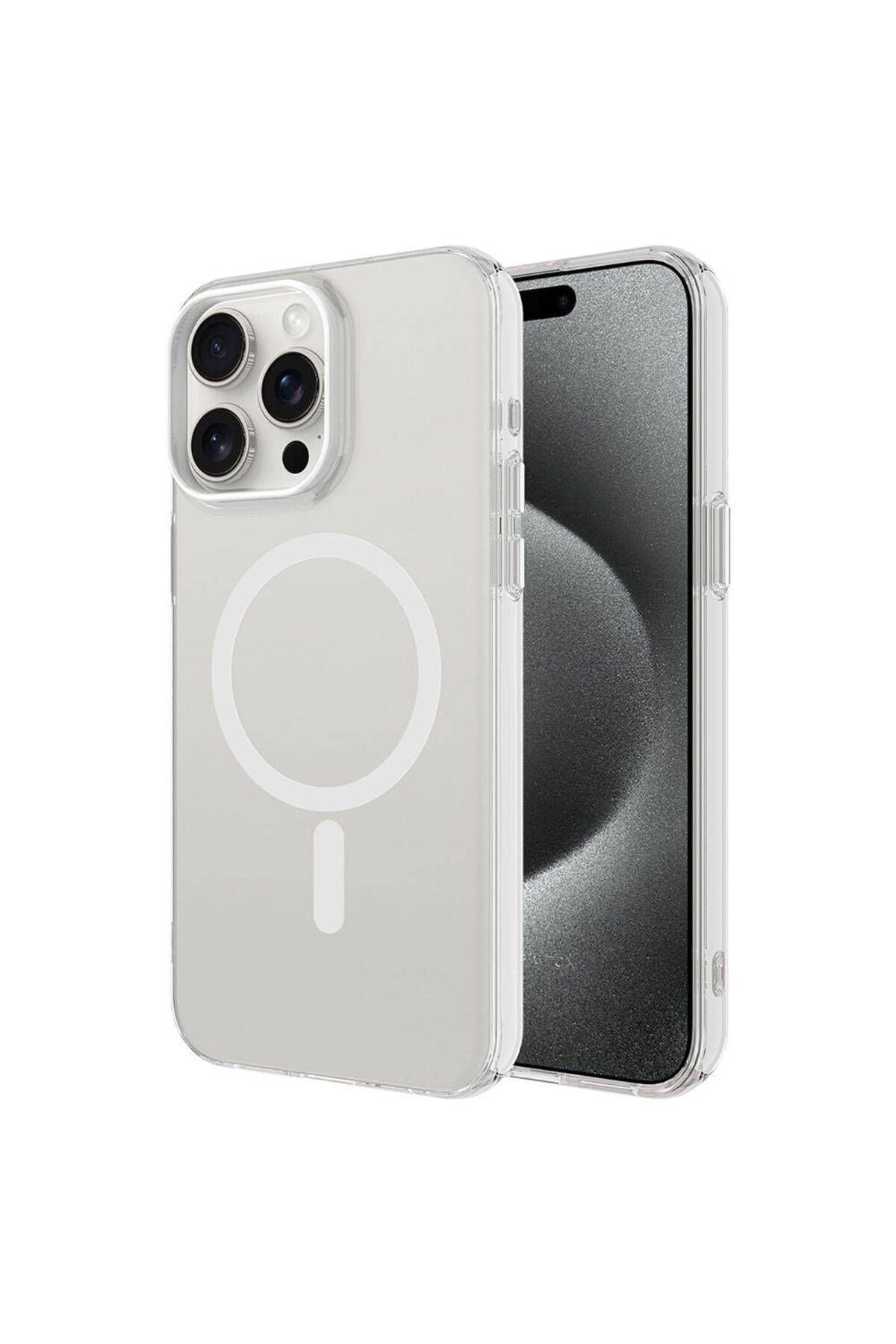 iPhone 15 Pro Uyumlu Zore Magsafe Şarj Özellikli Buzlu Transparan C-Pro Sert Kılıf-Renksiz