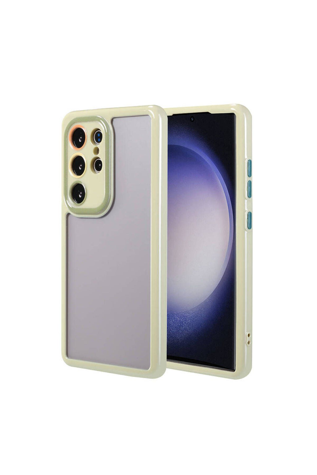 Galaxy S23 Ultra Kılıf Kamera Korumalı Renkli Kenar ve Çerçeve Tasarımlı Zore Vitamin Kapak-Yeşil