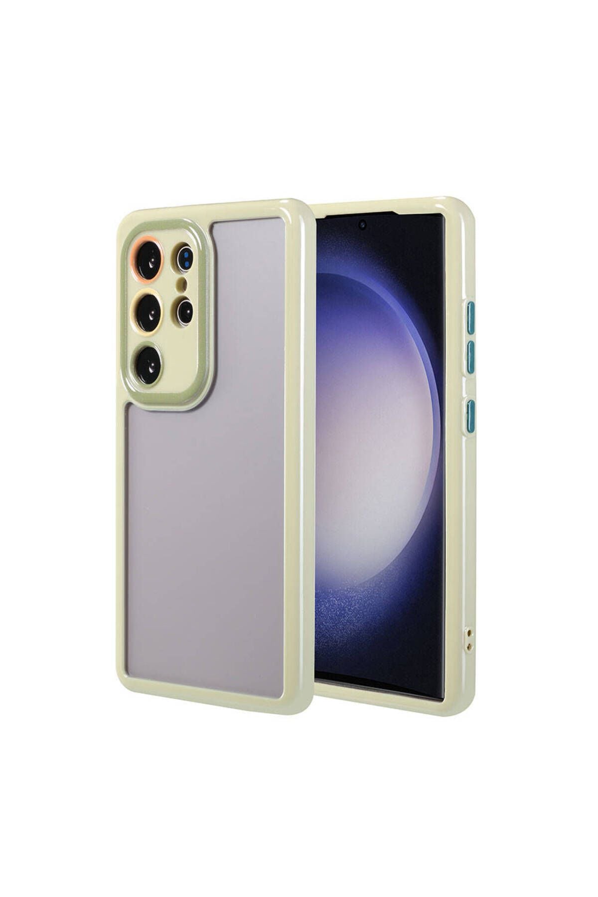 Galaxy S23 Ultra Kılıf Kamera Korumalı Renkli Kenar ve Çerçeve Tasarımlı Zore Vitamin Kapak-Yeşil