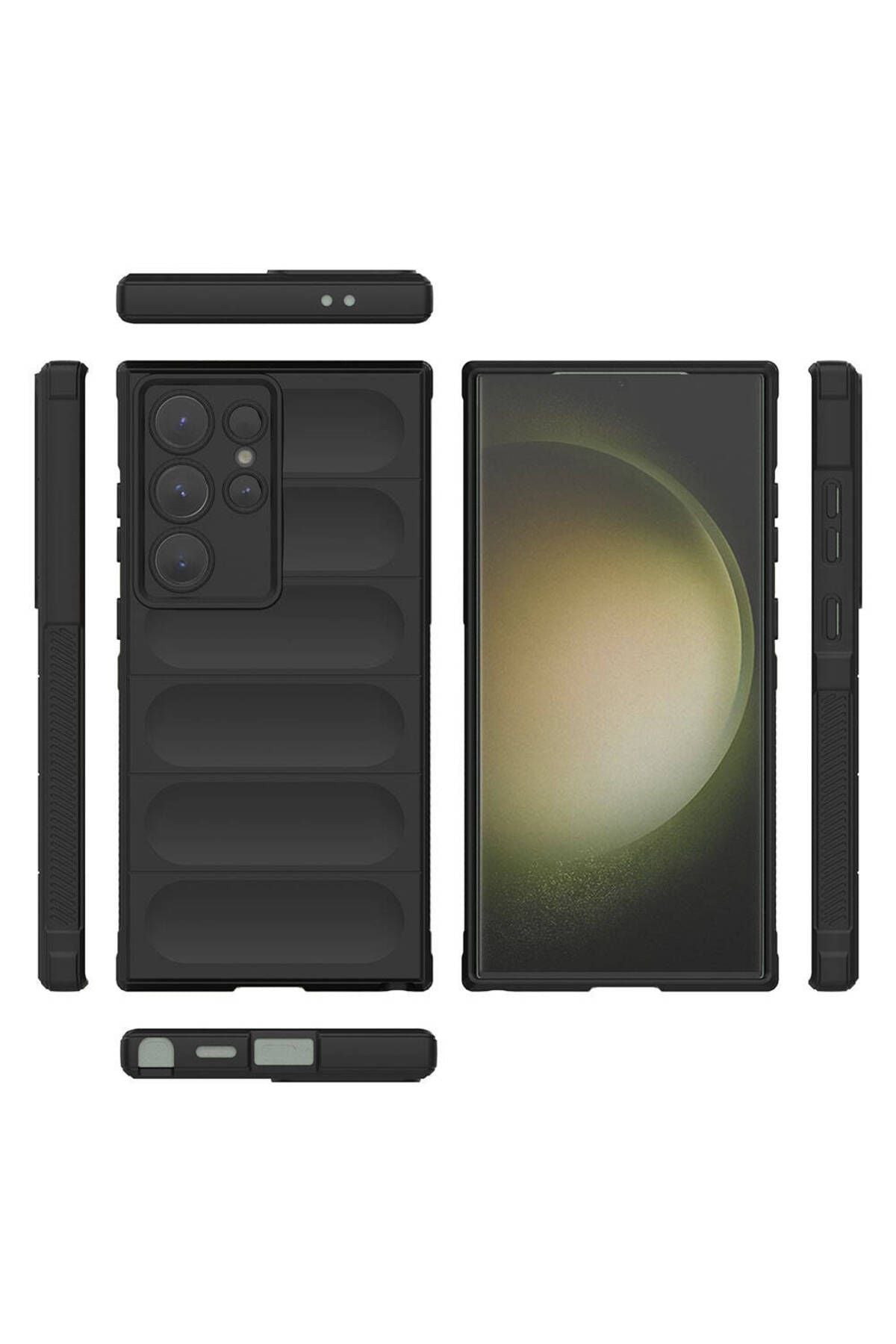 Galaxy S24 Ultra Kılıf Esnek TPU Oyuklu Arka Yüzey Tasarımlı AKAV Etnik Silikon Kapak - Siyah