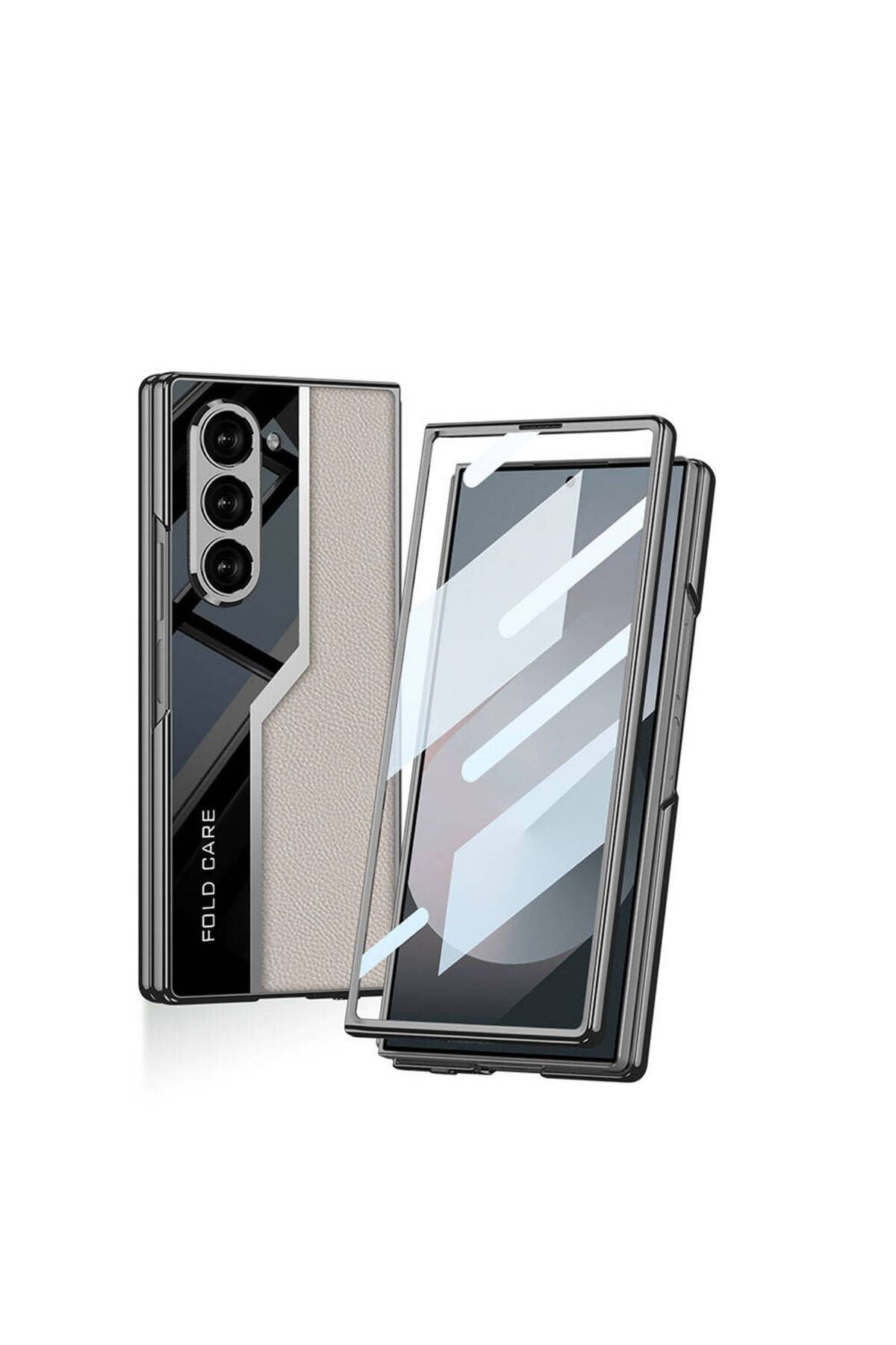 Galaxy Z Fold 6 Kılıf Ultra İnce Kamera Korumalı PC + Deri Arka Yüzey Zore Kıpta Poligan Kapak-Titan