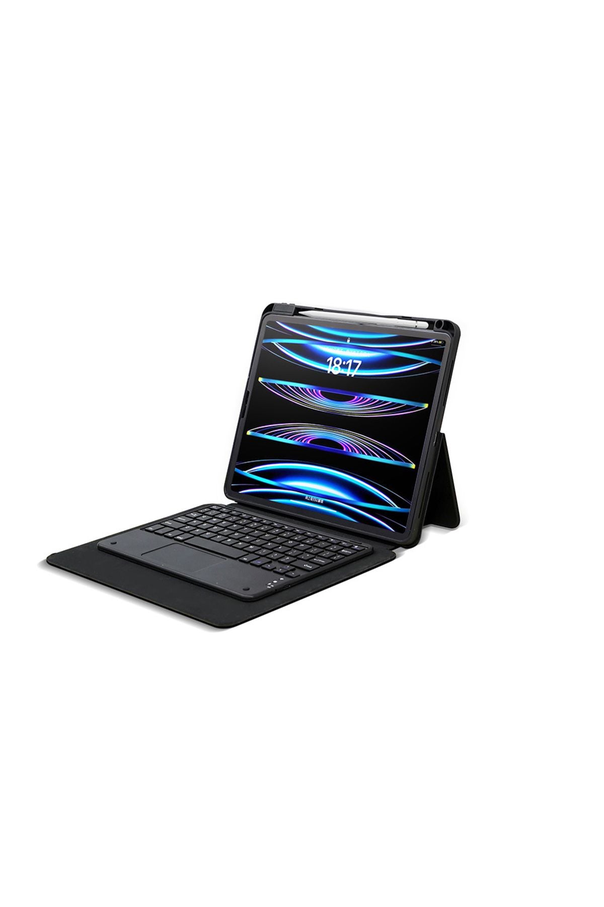 iPad Pro 13 2024 Zore Border Keyboard Bluetooh Bağlantılı Standlı Klavyeli Tablet Kılıfı - Siyah