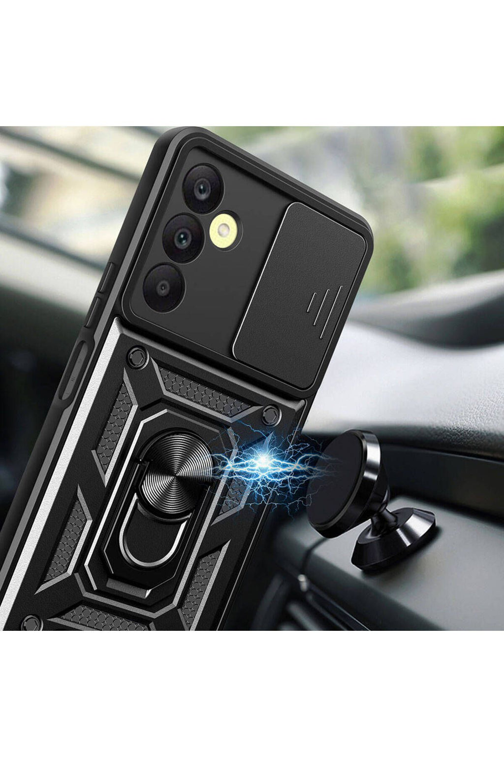 Galaxy A25 Kılıf Magnetik Standlı Kamera Korumalı Zore Sürgülü Vega Kapak - Siyah